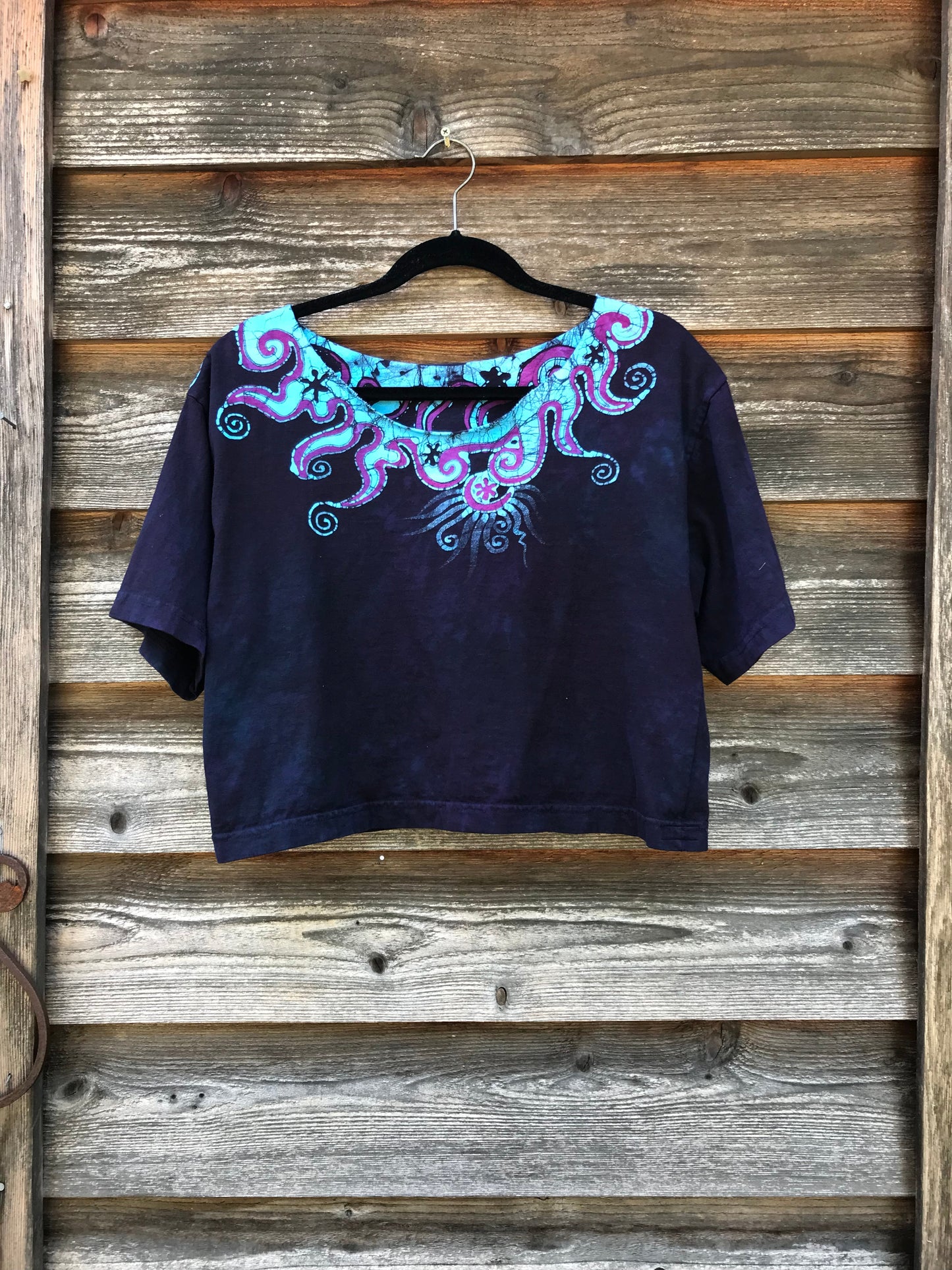 Perpetual Moonlight Waves in Purple Midnight Boxy Tee Batikwalla by Victoria