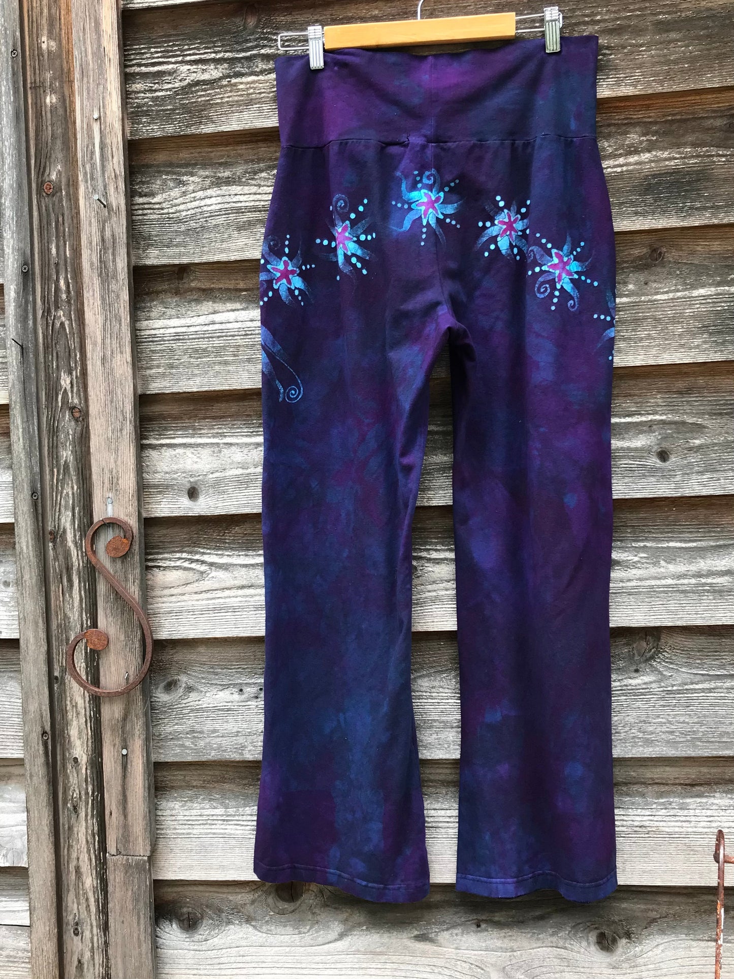 Check Measurements - Midnight Purple and Turquoise Yoga Lounge Pants Size Large Shorter batikwalla