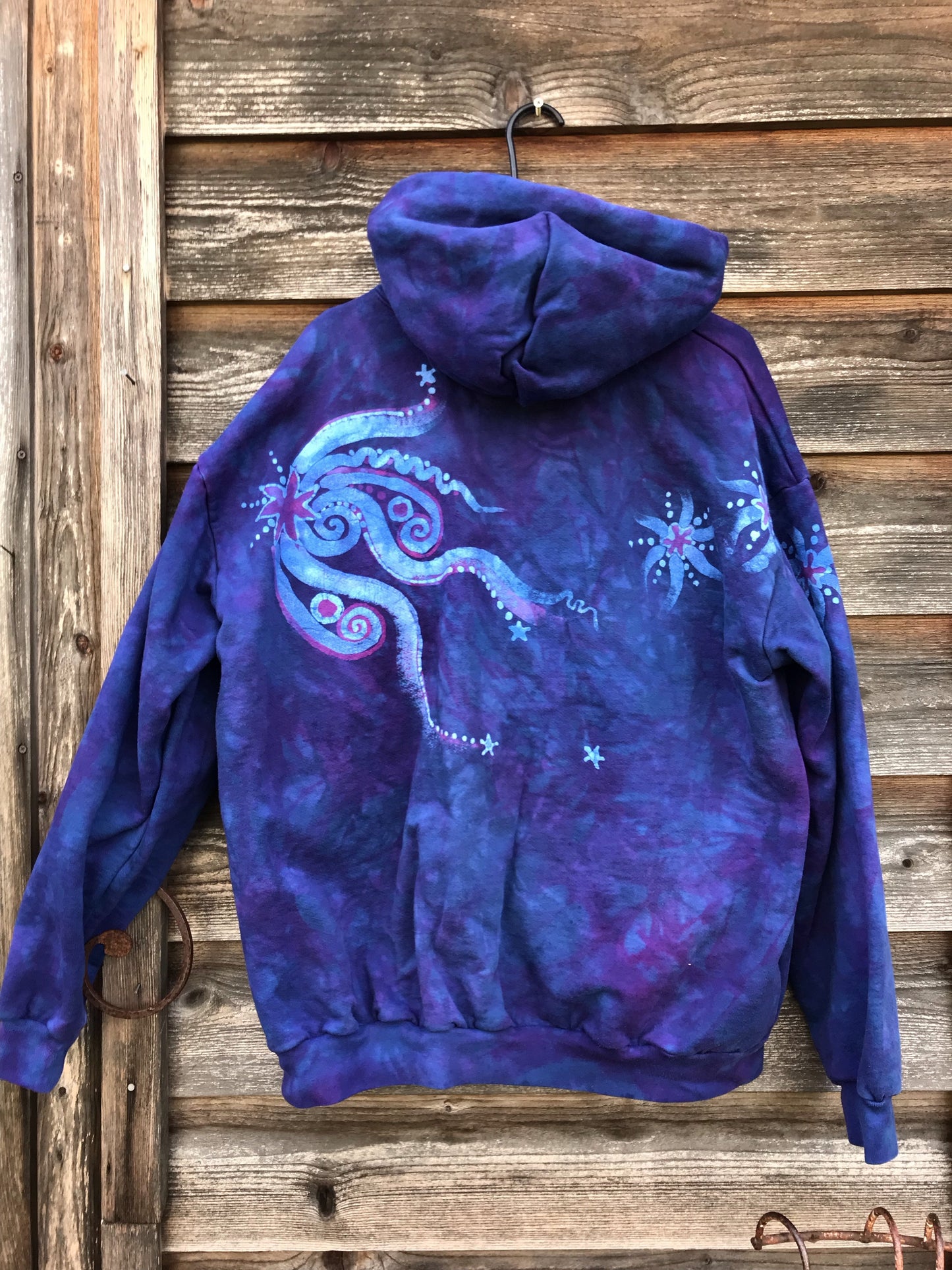 Blue Moonlight Cascade - Handcrafted Batik Pullover Hoodie hoodie batikwalla