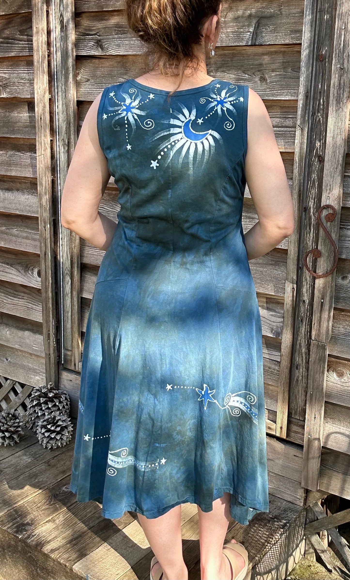 Blue Moon Sage Batikwalla Batik Dress - Size Large Batik Dresses Batikwalla