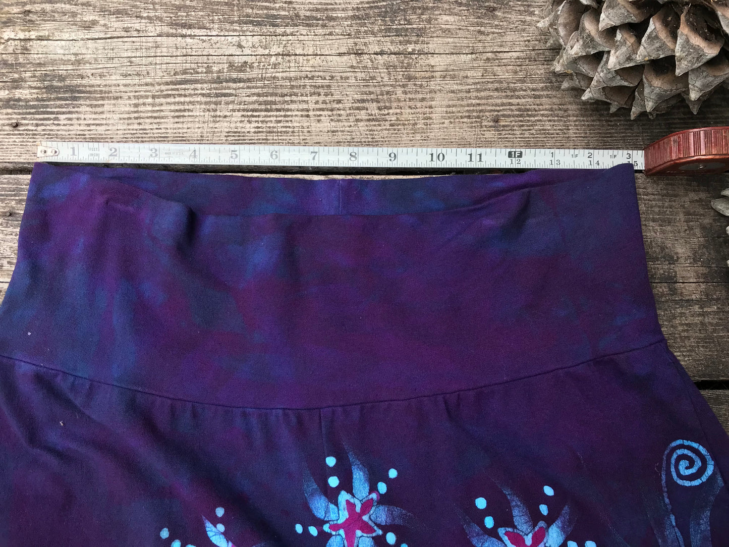 Check Measurements - Midnight Purple and Turquoise Yoga Lounge Pants Size Large Shorter batikwalla