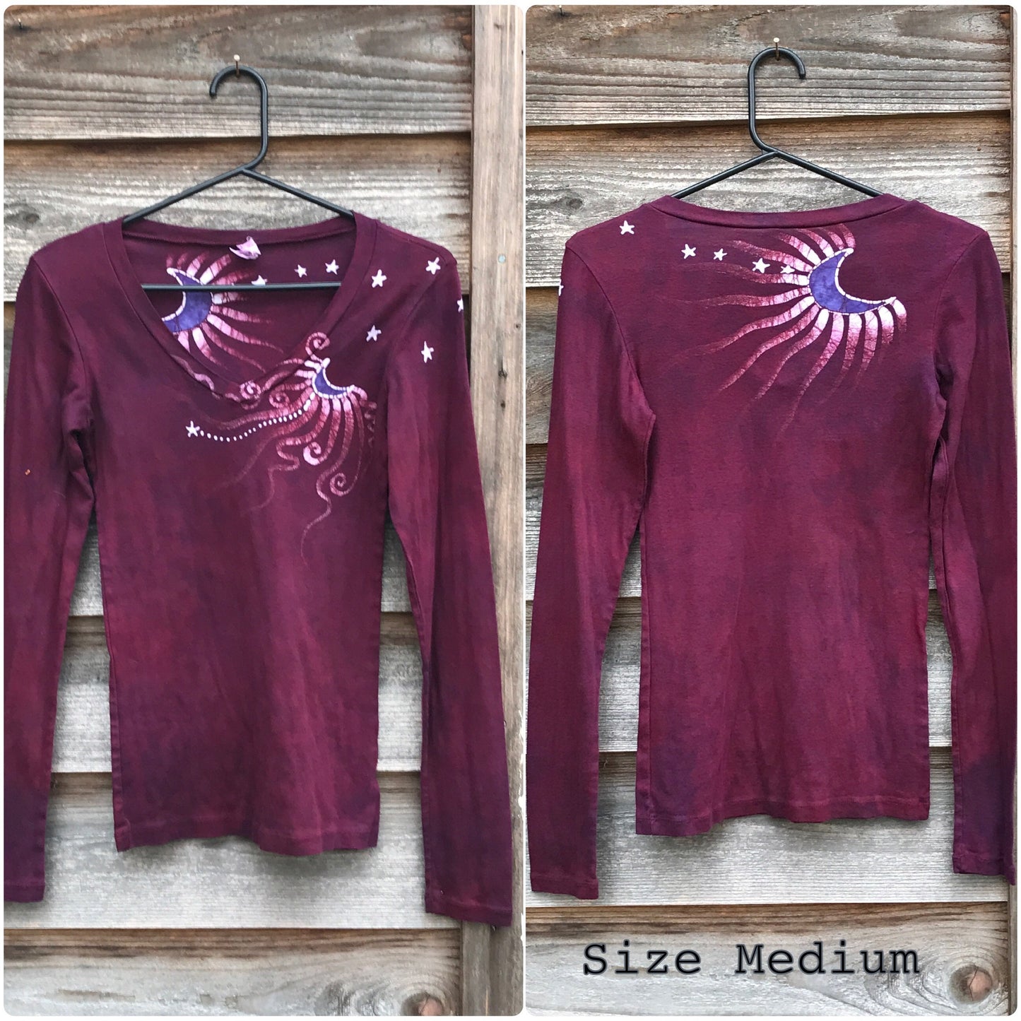 Berry Moon Batik Long Sleeve Vneck Top