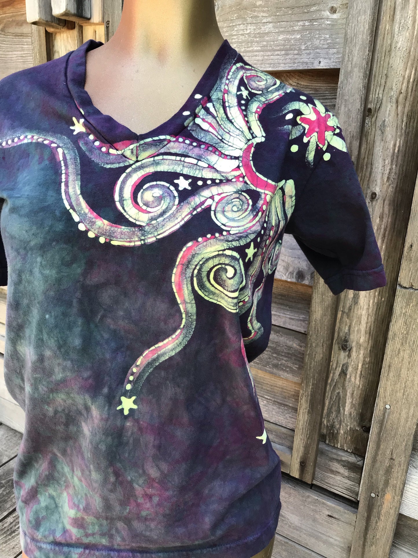 The Stars Will Guide Us Vneck Tee in Purple Batikwalla by Victoria