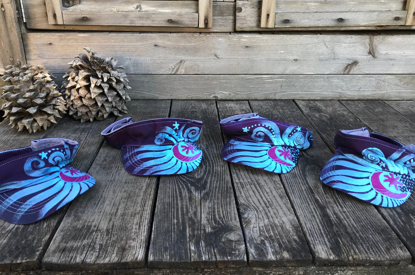 Midnight Moonlight (turquoise base) Adjustable Sun Visor Hat Creative Ideas batikwalla