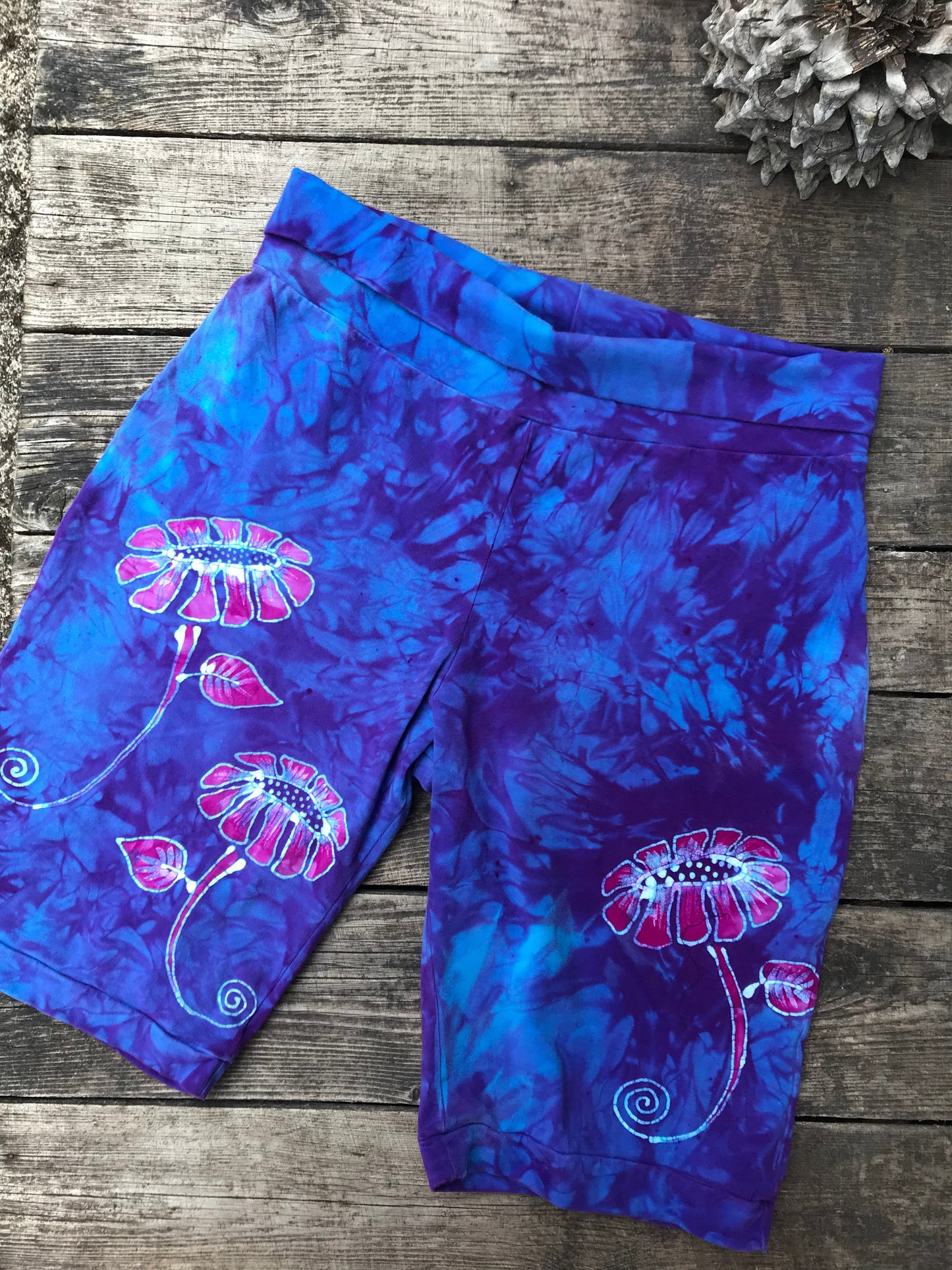 Blue Skies Flower Power Batik Biker Shorts Batikwalla by Victoria