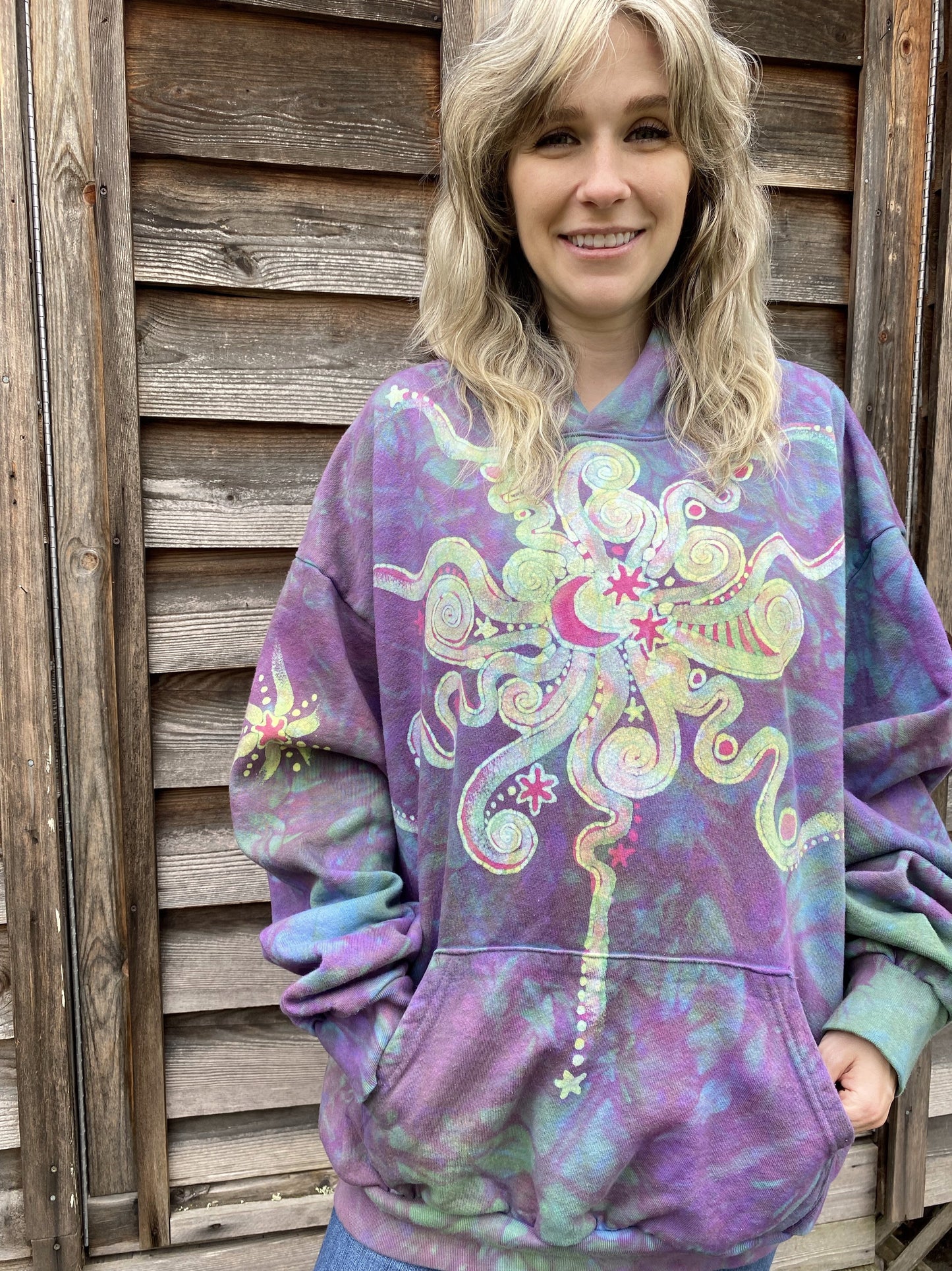 Sunrise Starburst in Purple Rain - Handcrafted Batik Pullover Hoodie hoodie batikwalla