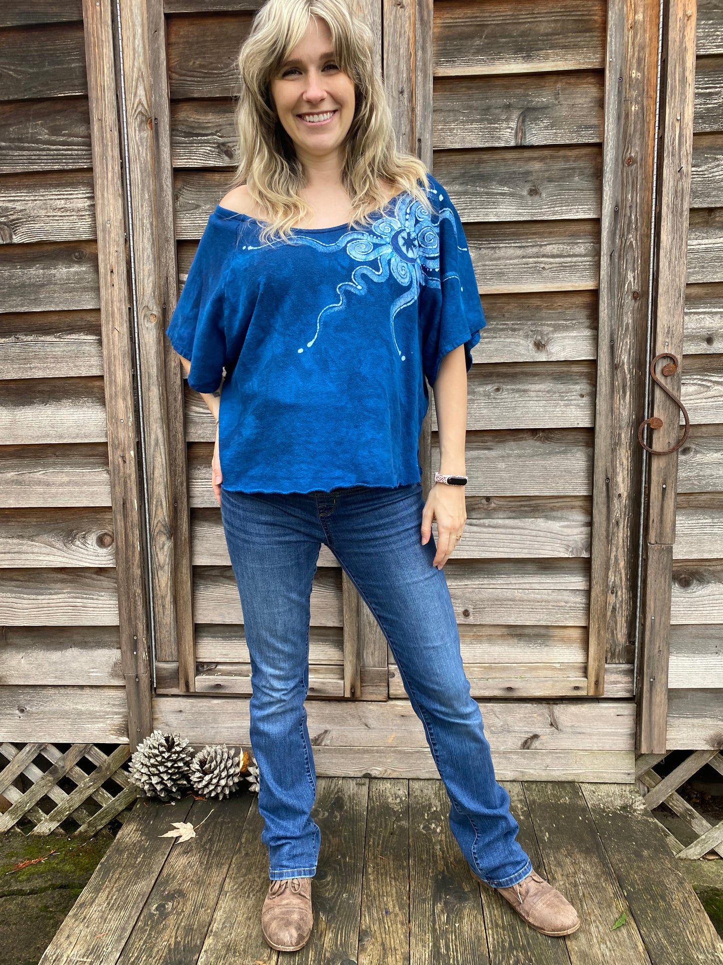 Bluest of Moons Organic Cotton Terry Handmade Batik Top - S/M (Oversized) Batik Dresses Batikwalla