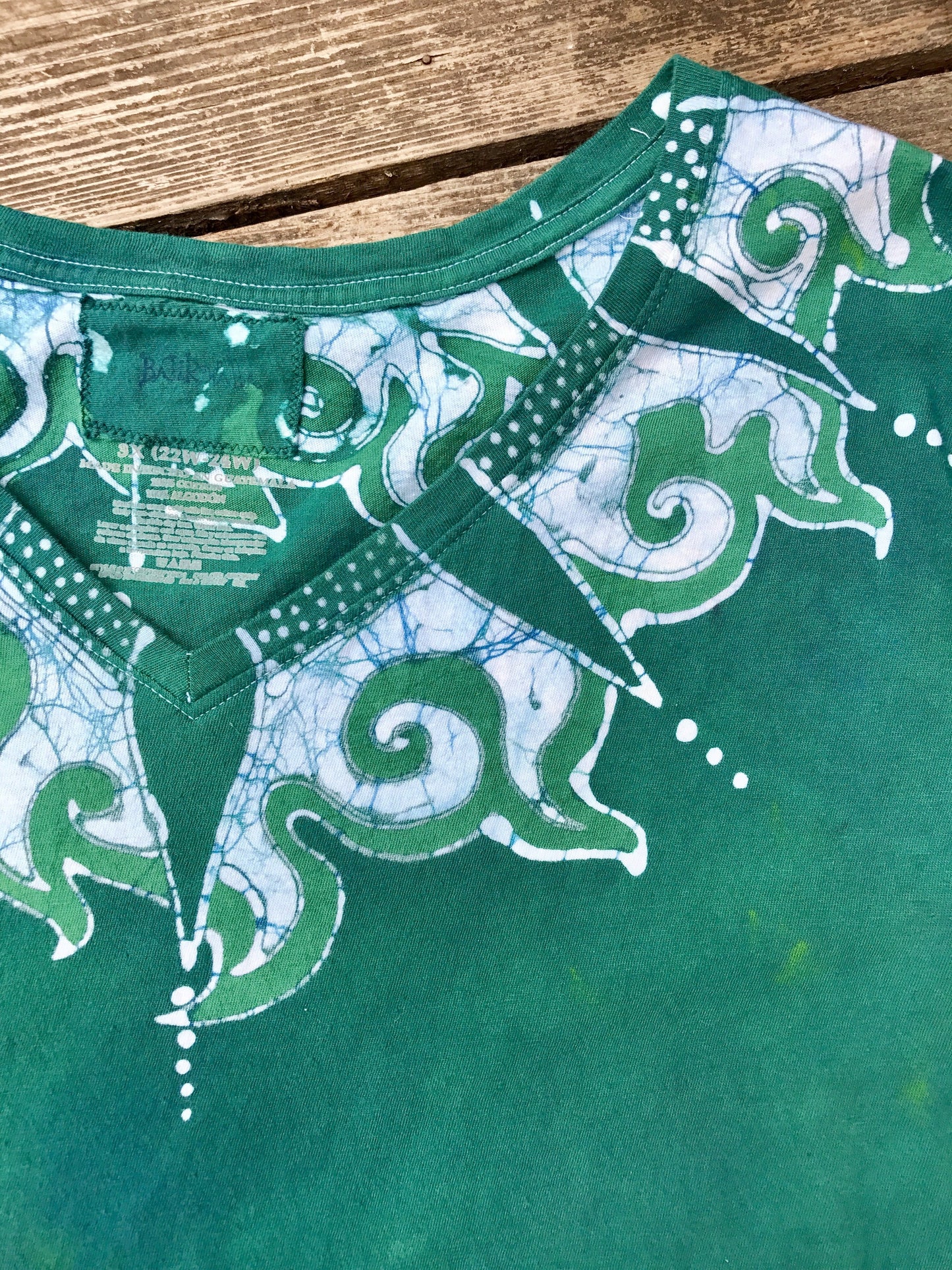 Aquamarine Crystal Hand Painted Batikwalla Vneck Tee - Plus Size 3X