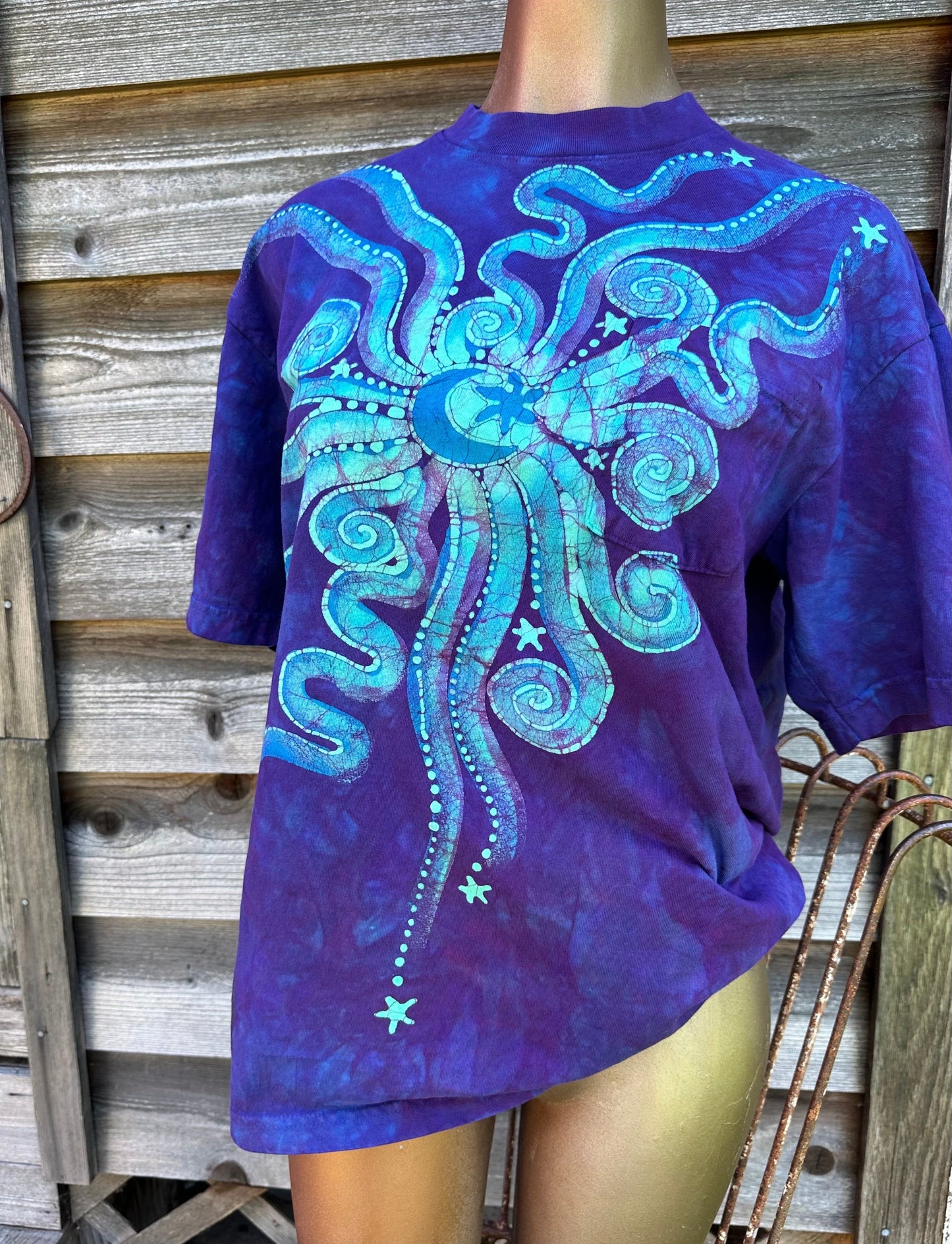 Aurora Borealis Handmade Batik Tshirt with Hidden Pocket tshirt batikwalla Medium