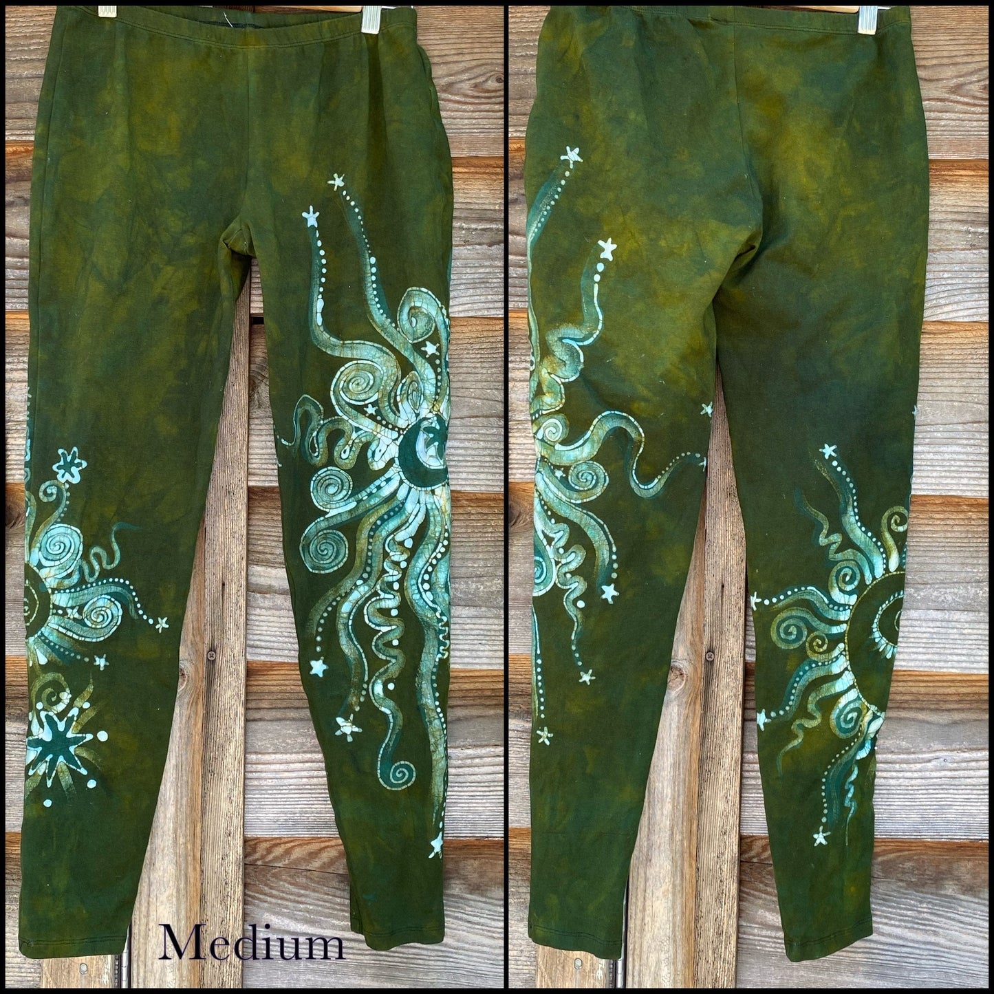Dancing Green Batik Leggings Old School leggings batikwalla Medium
