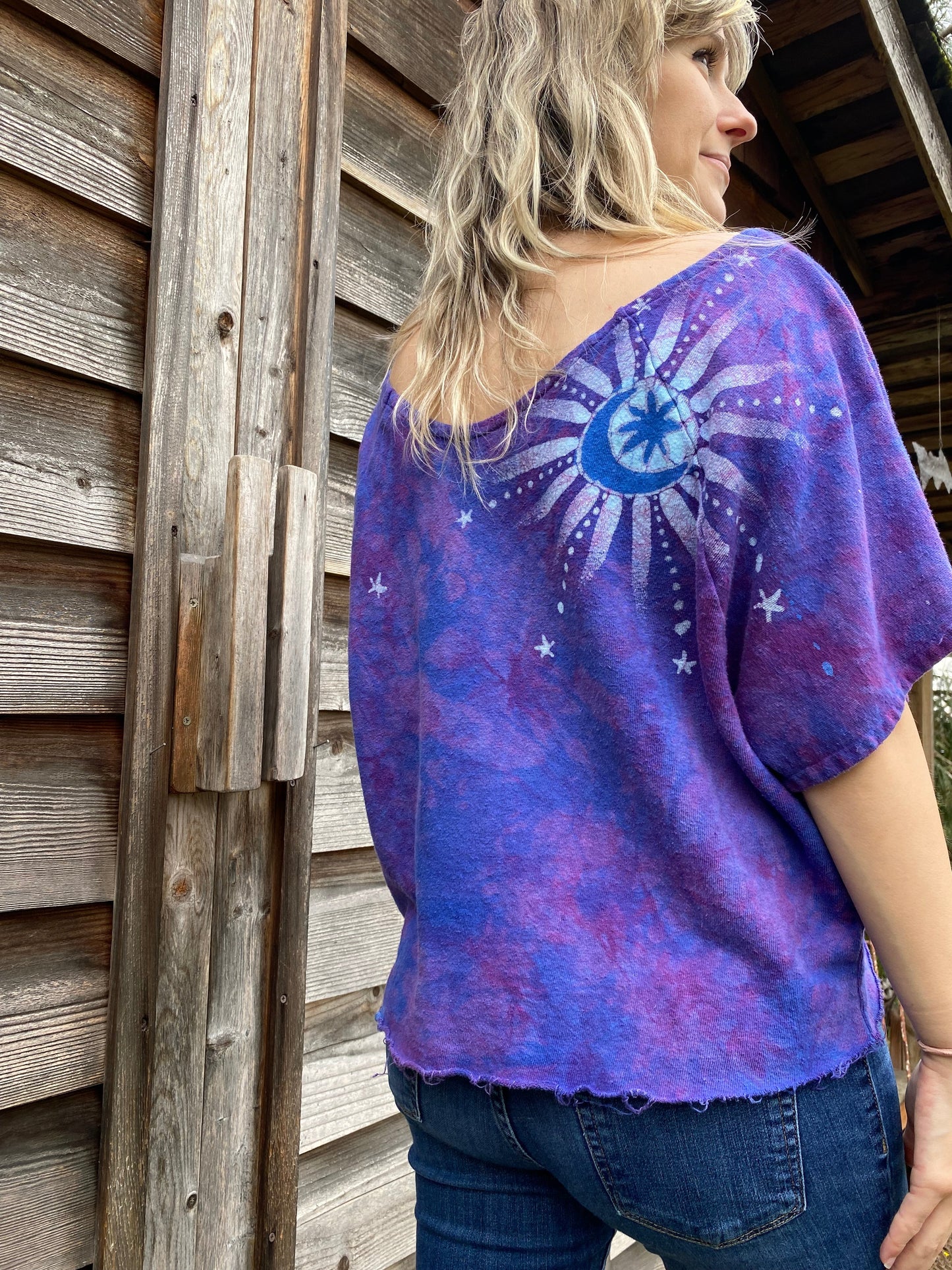 Purple Moonbeams Organic Cotton Terry Handmade Batik Top - L/XL (Extremely Oversized) Batik Dresses Batikwalla