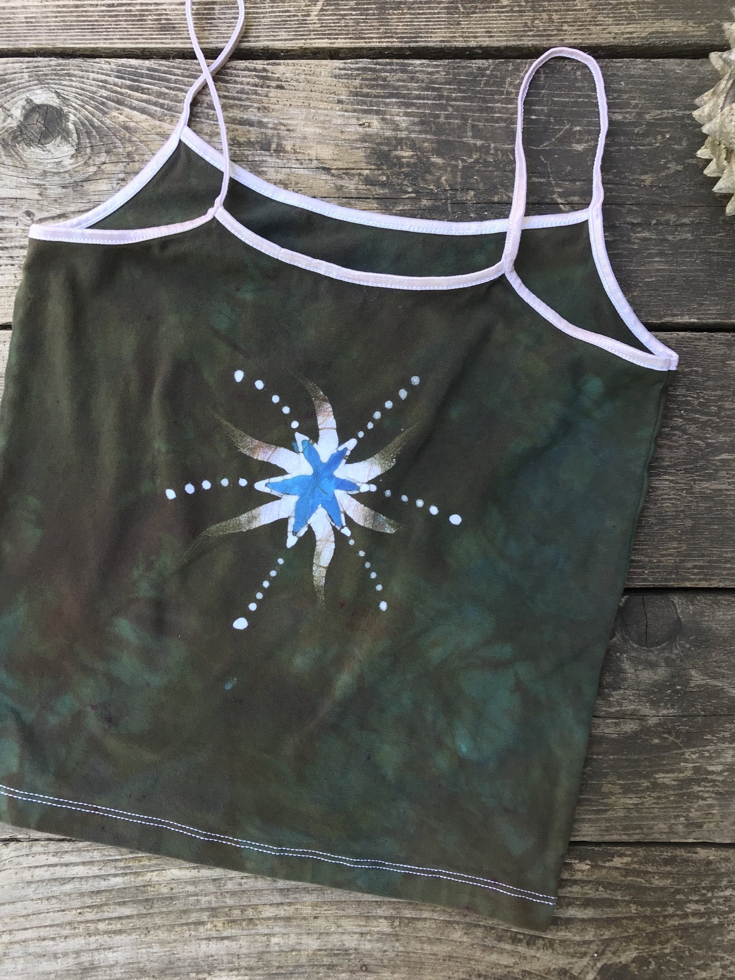 Blue Moon Sage Green Batik Stretchy Handmade Camisole