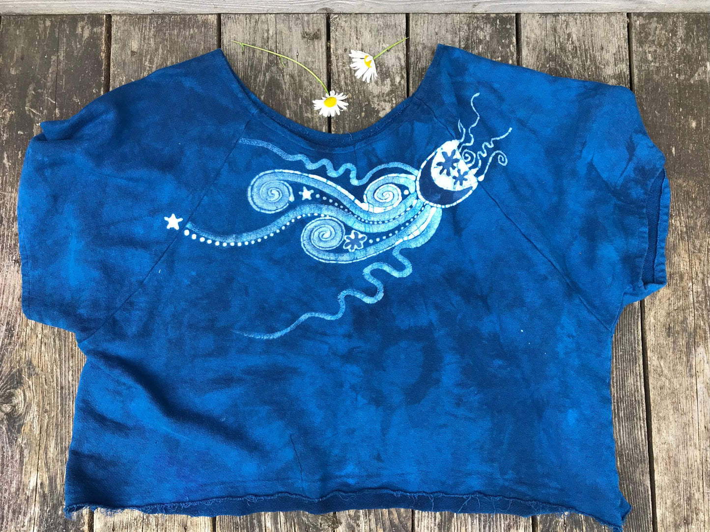 Bluest of Moons Organic Cotton Terry Handmade Batik Top - M/L (Oversized) Batik Dresses Batikwalla