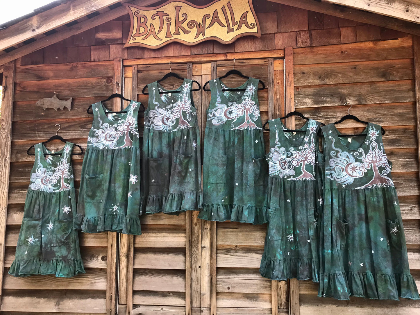 Mist in the Moss Forest - Farmer's Market Pocket Dress - Size Small Batik Dresses Batikwalla