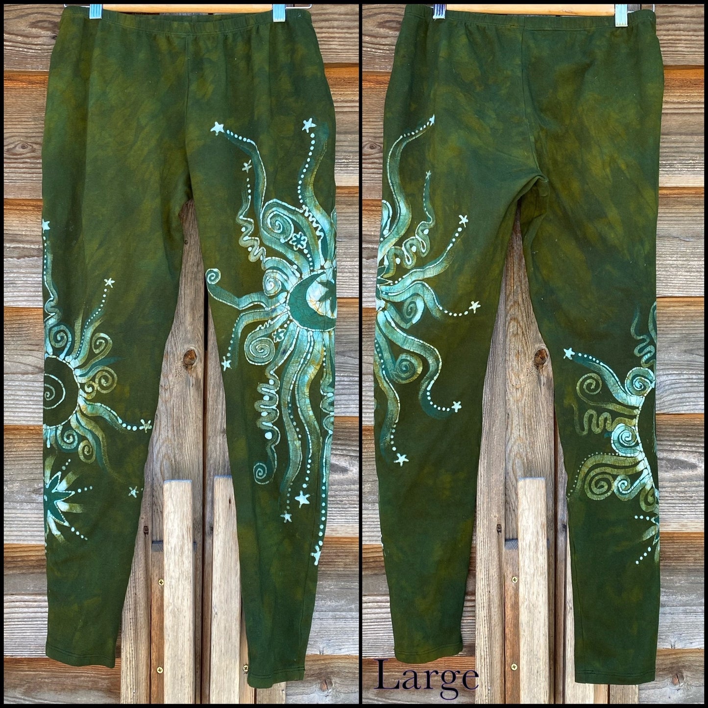 Dancing Green Batik Leggings Old School leggings batikwalla Large