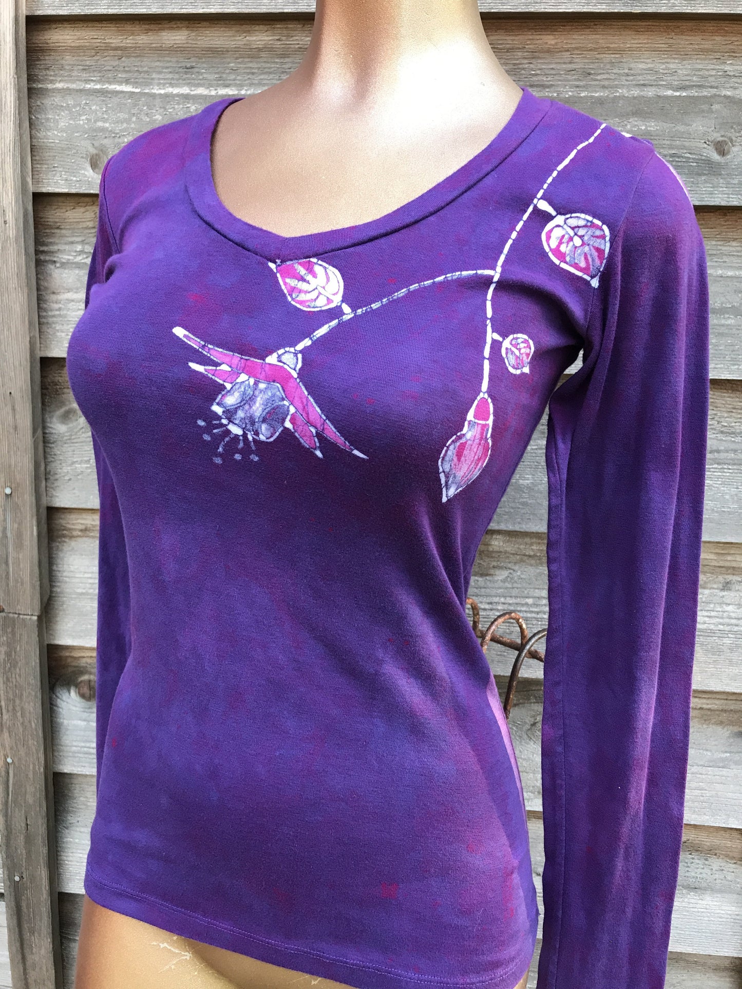 Pink Fuchsias Are Surprising Batik Long Sleeve Vneck