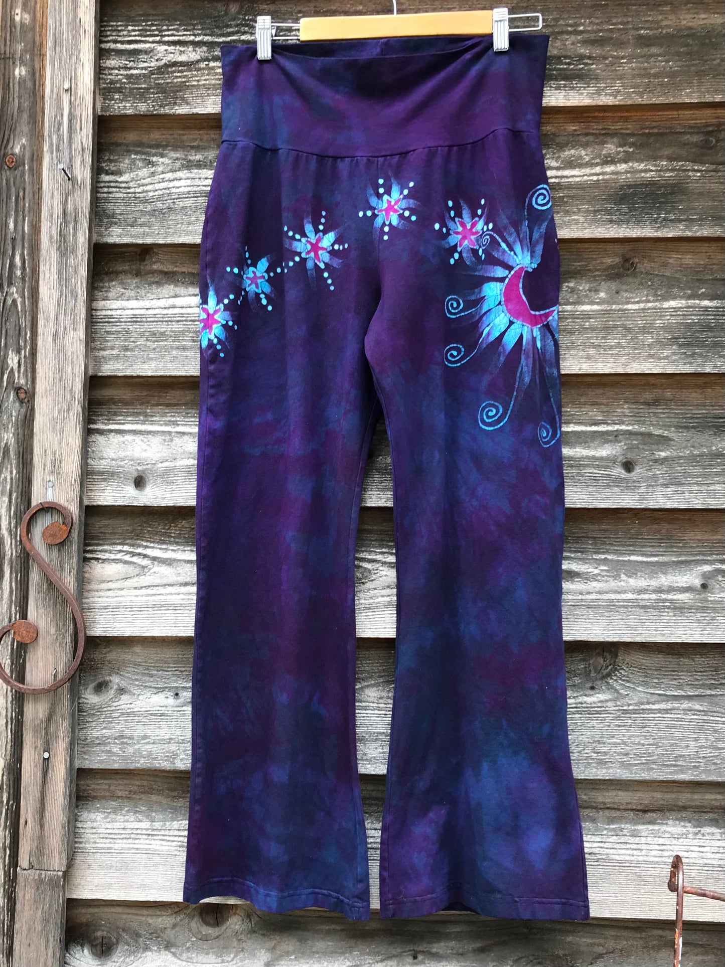 Check Measurements - Midnight Purple and Turquoise Yoga Lounge Pants Size Large Shorter batikwalla