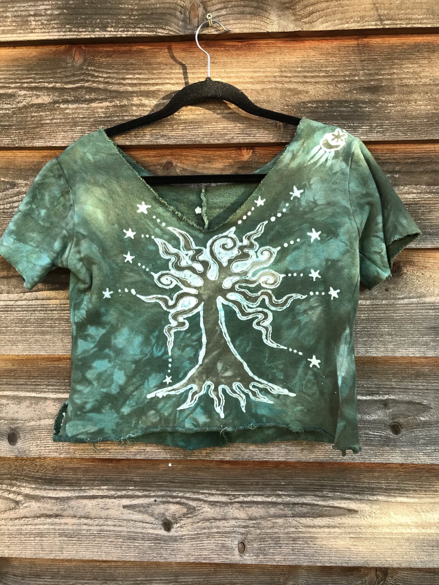 Sage Mint Crop Tee Organic Cotton Handmade Batik, Size Medium/Small Batik Dresses Batikwalla