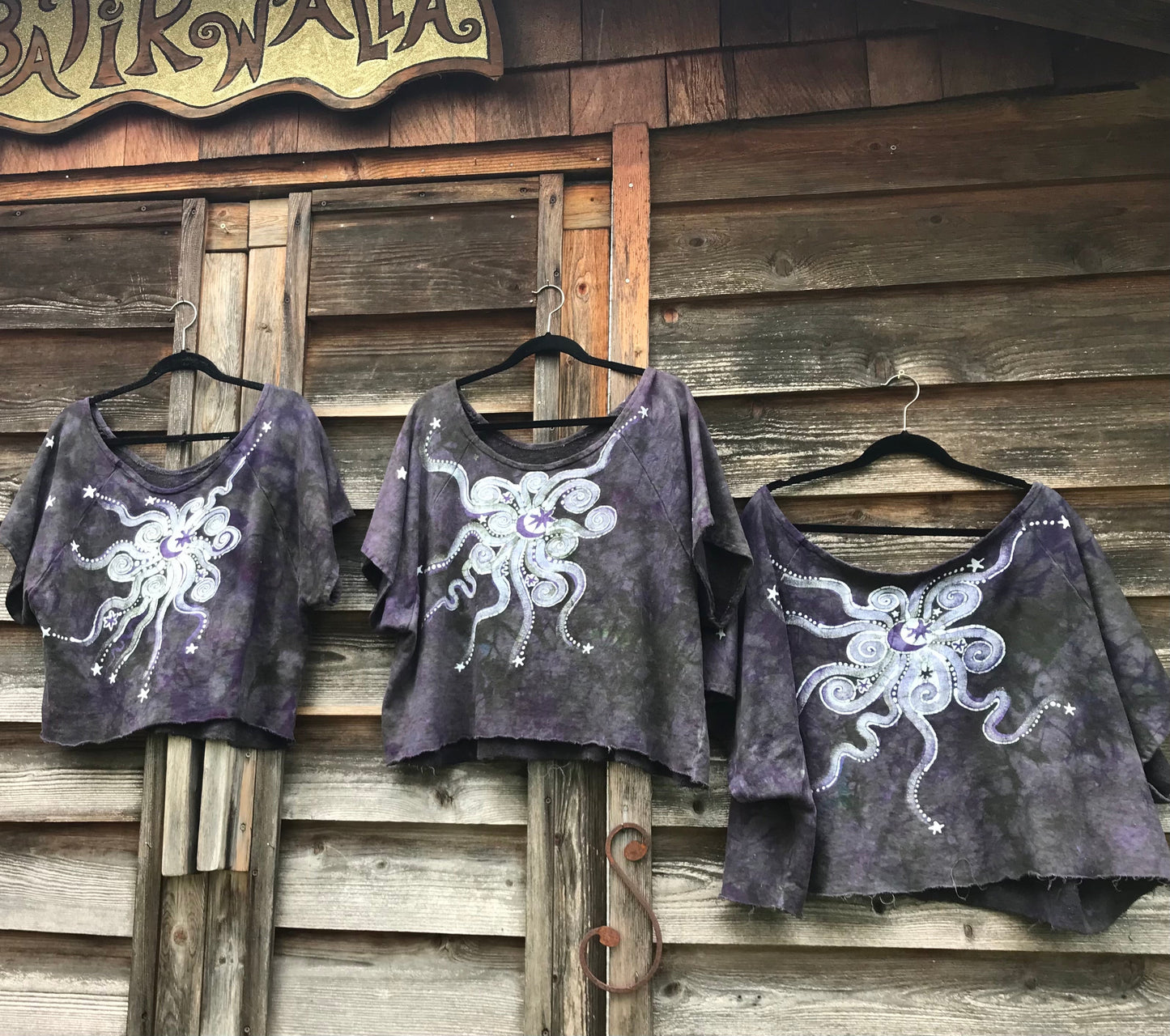Earth and Purple Moon Organic Cotton Terry Handmade Batik Top - L/XL (Extremely Oversized) Batik Dresses Batikwalla