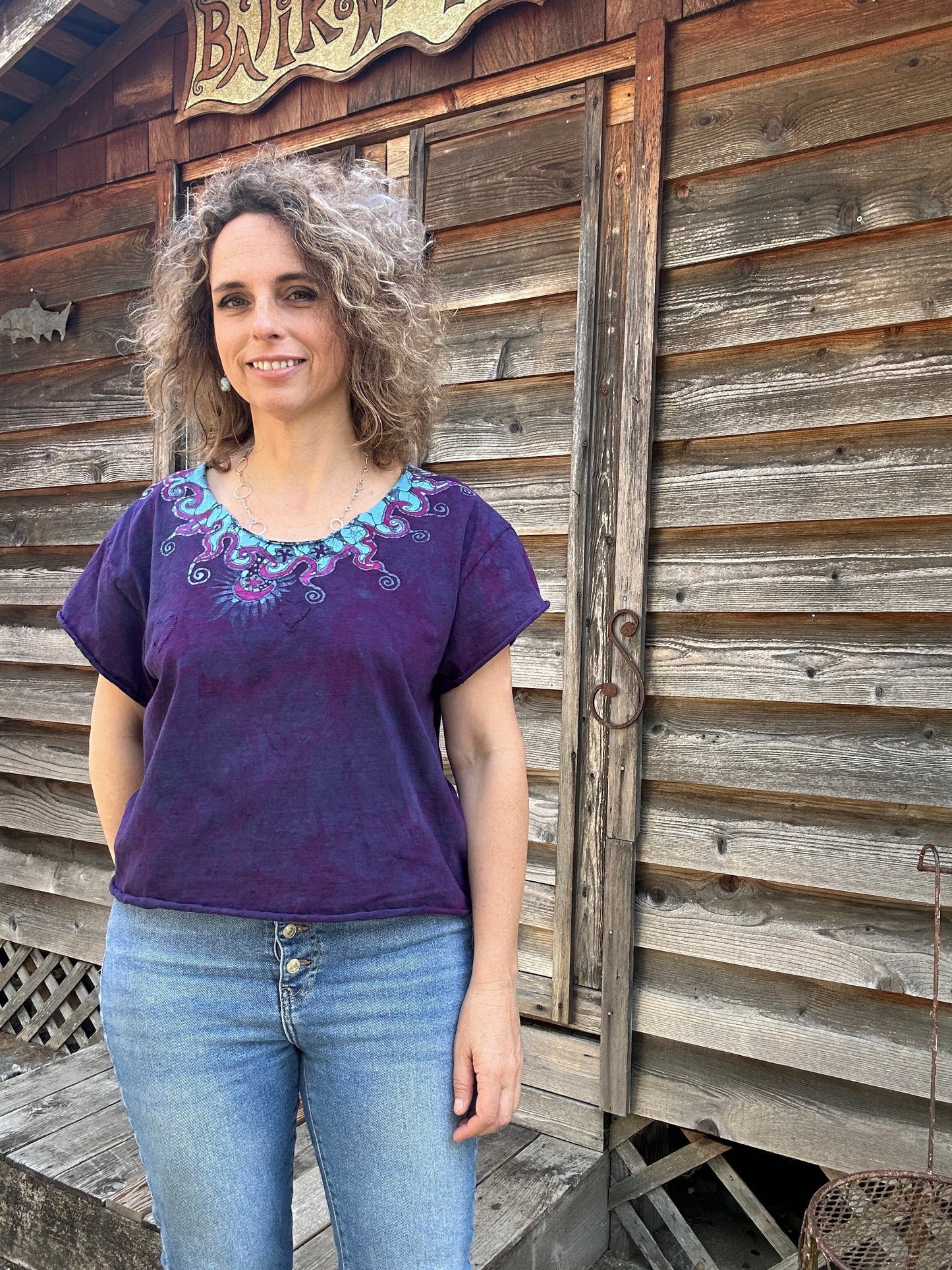 Sapphire Moon Batik Necklace Tee - Size Medium Shirts & Tops Batikwalla by Victoria