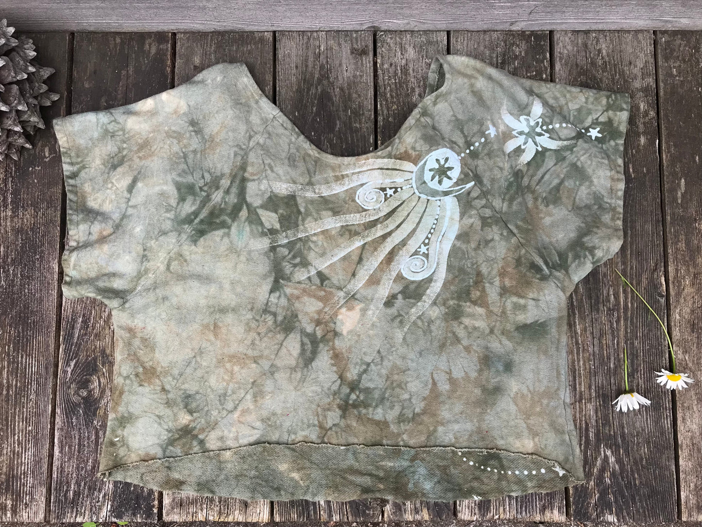 Desert Tree Sage Moon Organic Cotton Terry Handmade Batik Top - S/M (Oversized) Batik Dresses Batikwalla