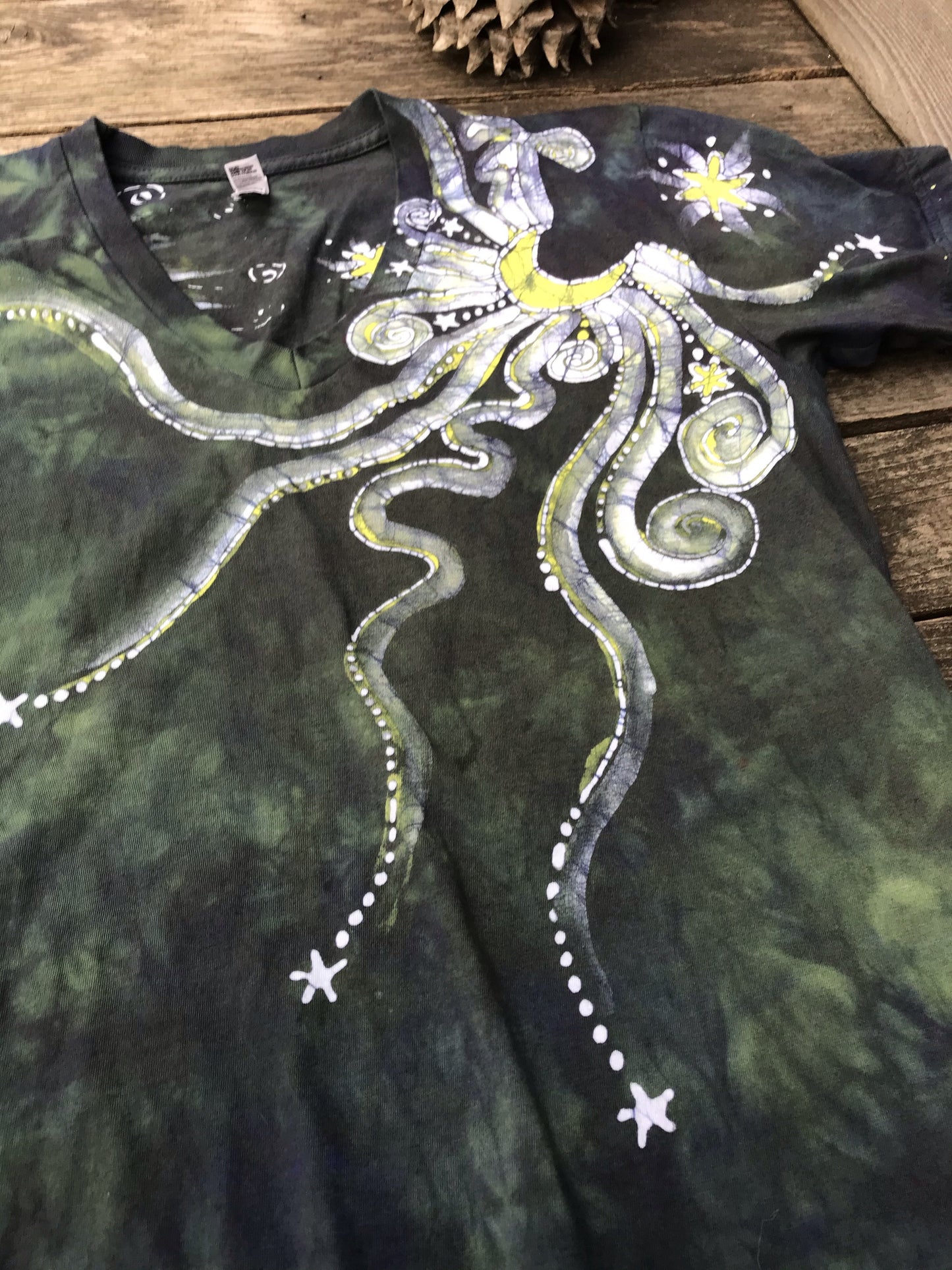 Buttercup Moonbeams Hand Painted Batikwalla Vneck Tshirt - Unisex Tshirts batikwalla