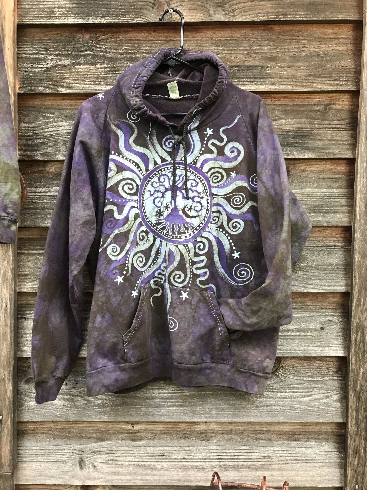 Sage Goddess Purple Tree Of Life Pullover Batik Hoodie - Handcrafted In Organic Cotton hoodie batikwalla XL