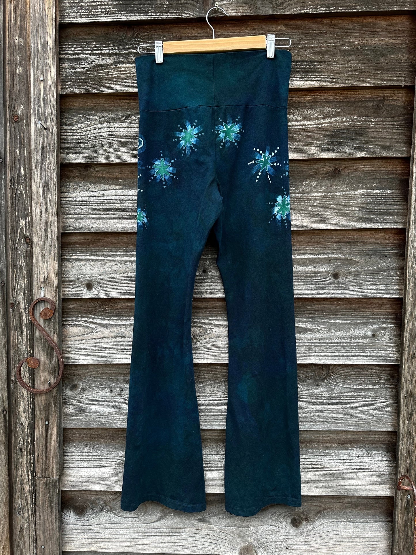 Teal Green Moon and Stars Stretchy Movement Pants - Size Large Yoga Pants batikwalla