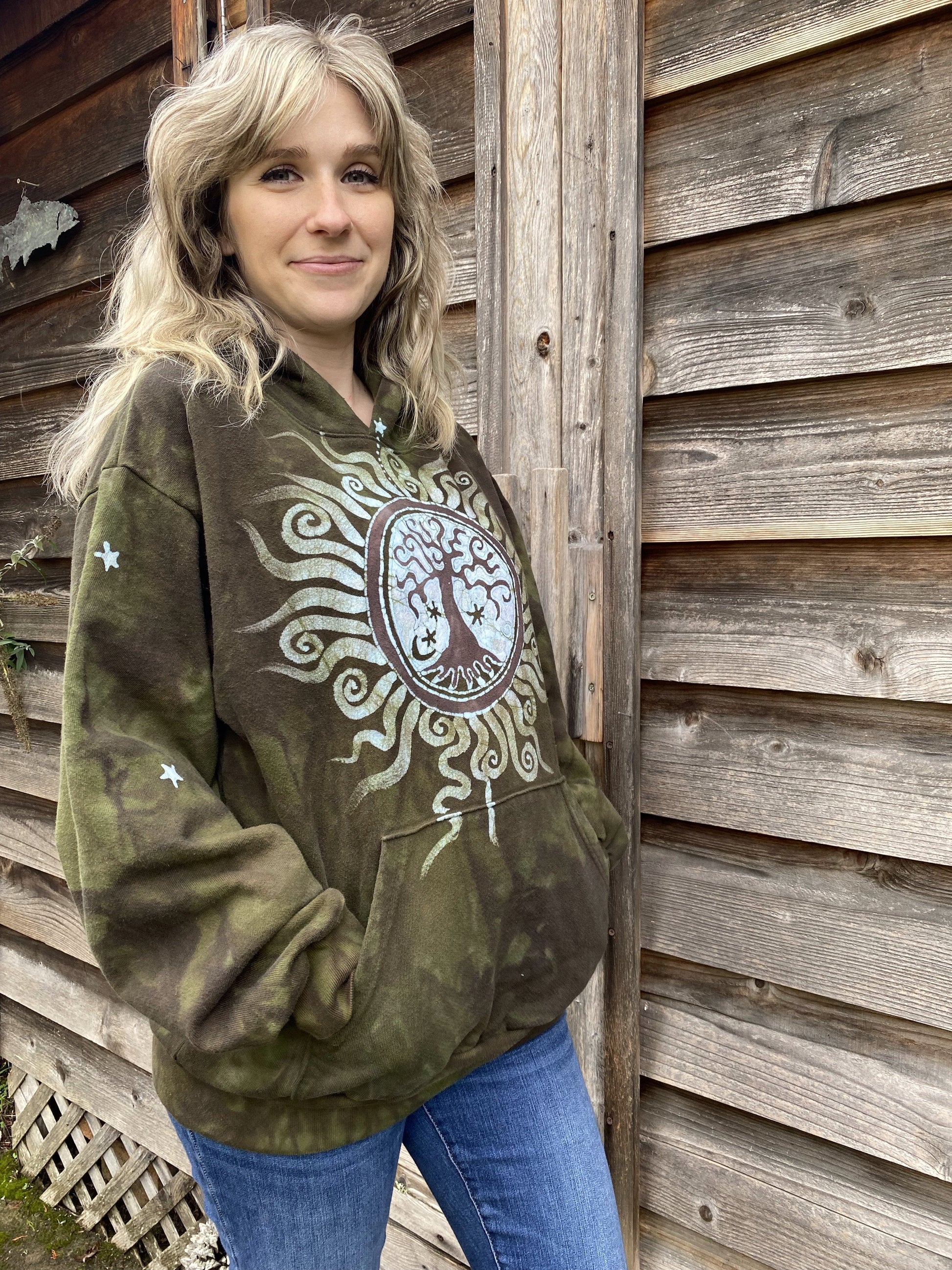 Olive Tree of Life - Handcrafted Batik Pullover Hoodie hoodie batikwalla