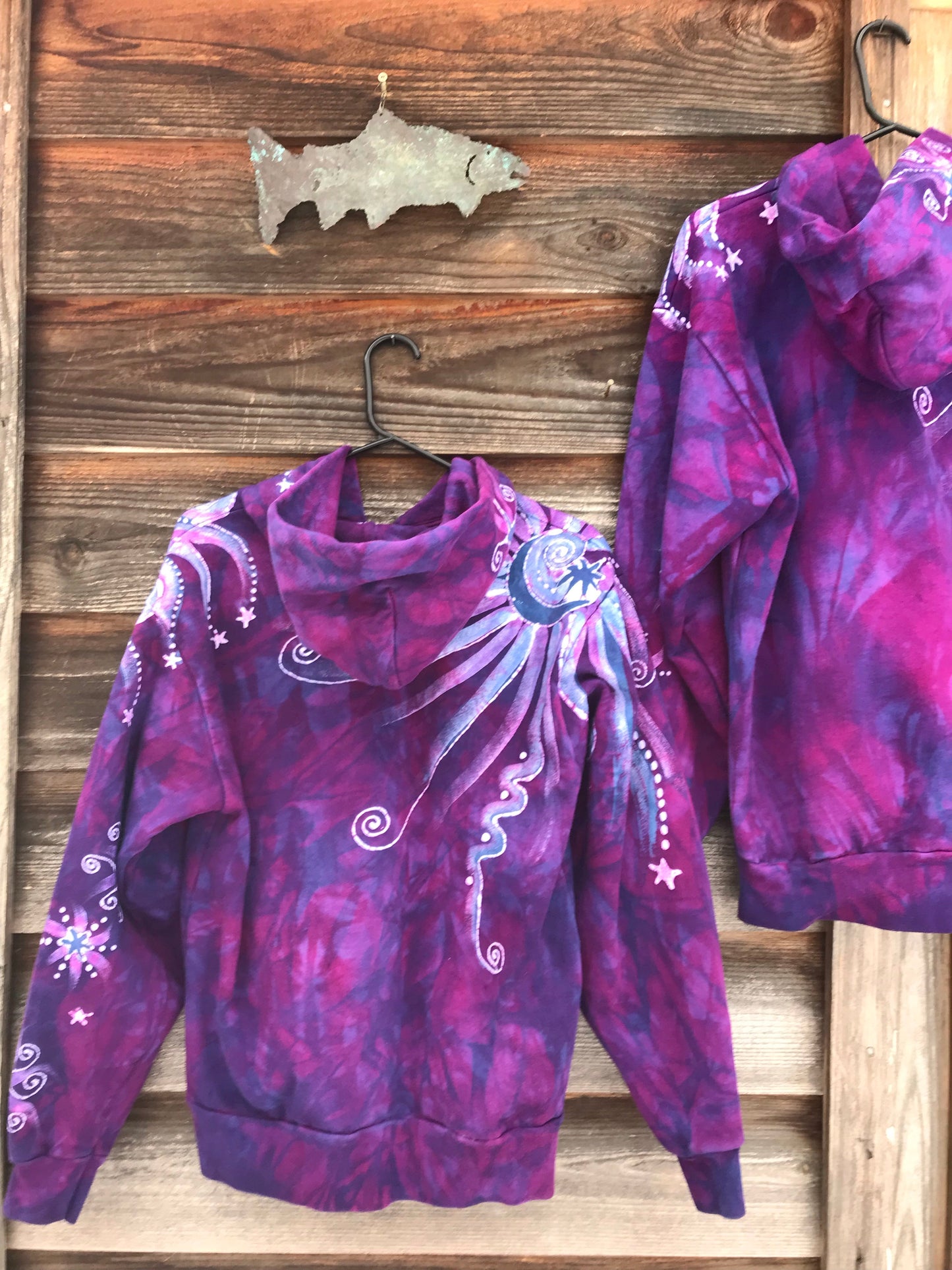 Purple Magenta Moon and Star Handcrafted Batik Zipper Hoodie - Size 2X hoodie batikwalla