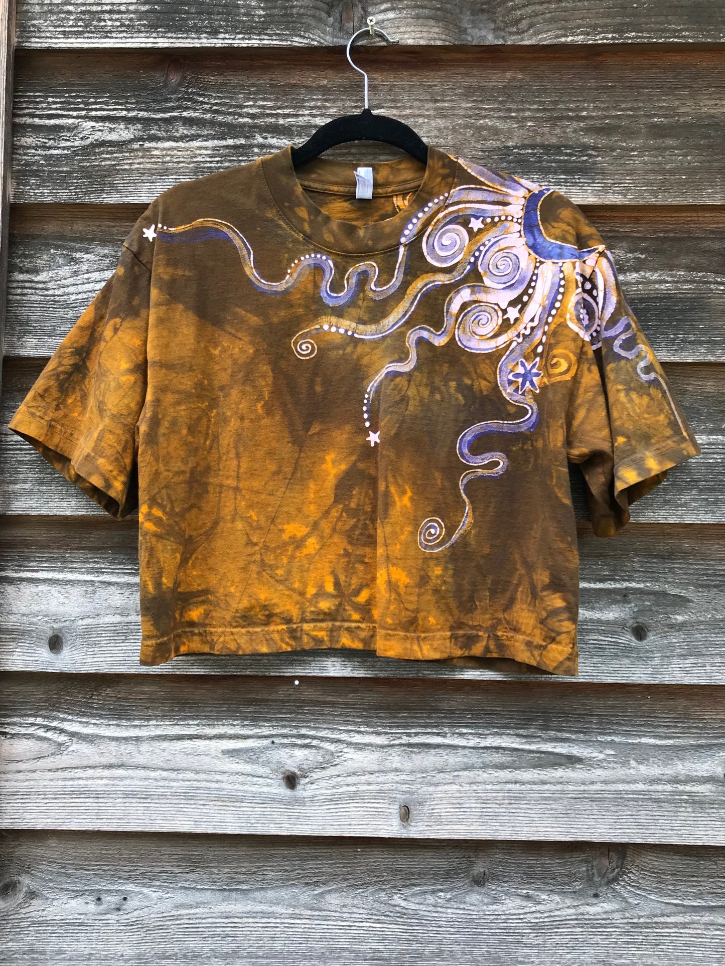 Purple Moon Gold Starlight Oversize Crop Tee Shirts & Tops Batikwalla by Victoria