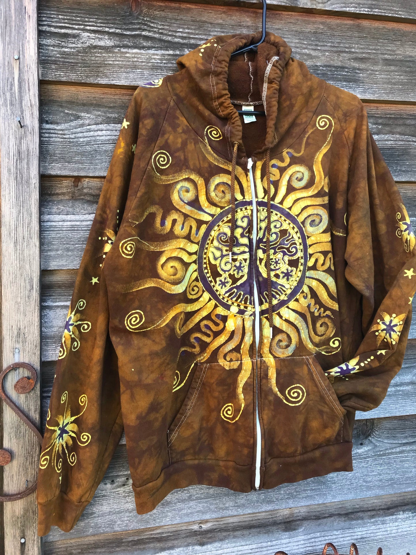 Golden Pockets Tree of Life Handmade Batik Zipper Hoodie - Size 2X hoodie batikwalla