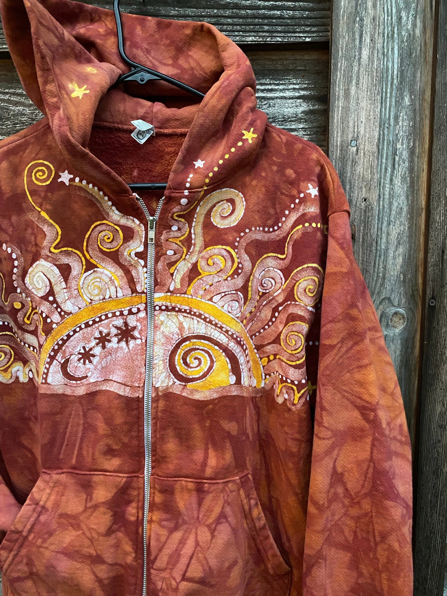 Cayenne Orange Sunset Handcrafted Batik Zipper Hoodie - Size Small hoodie batikwalla