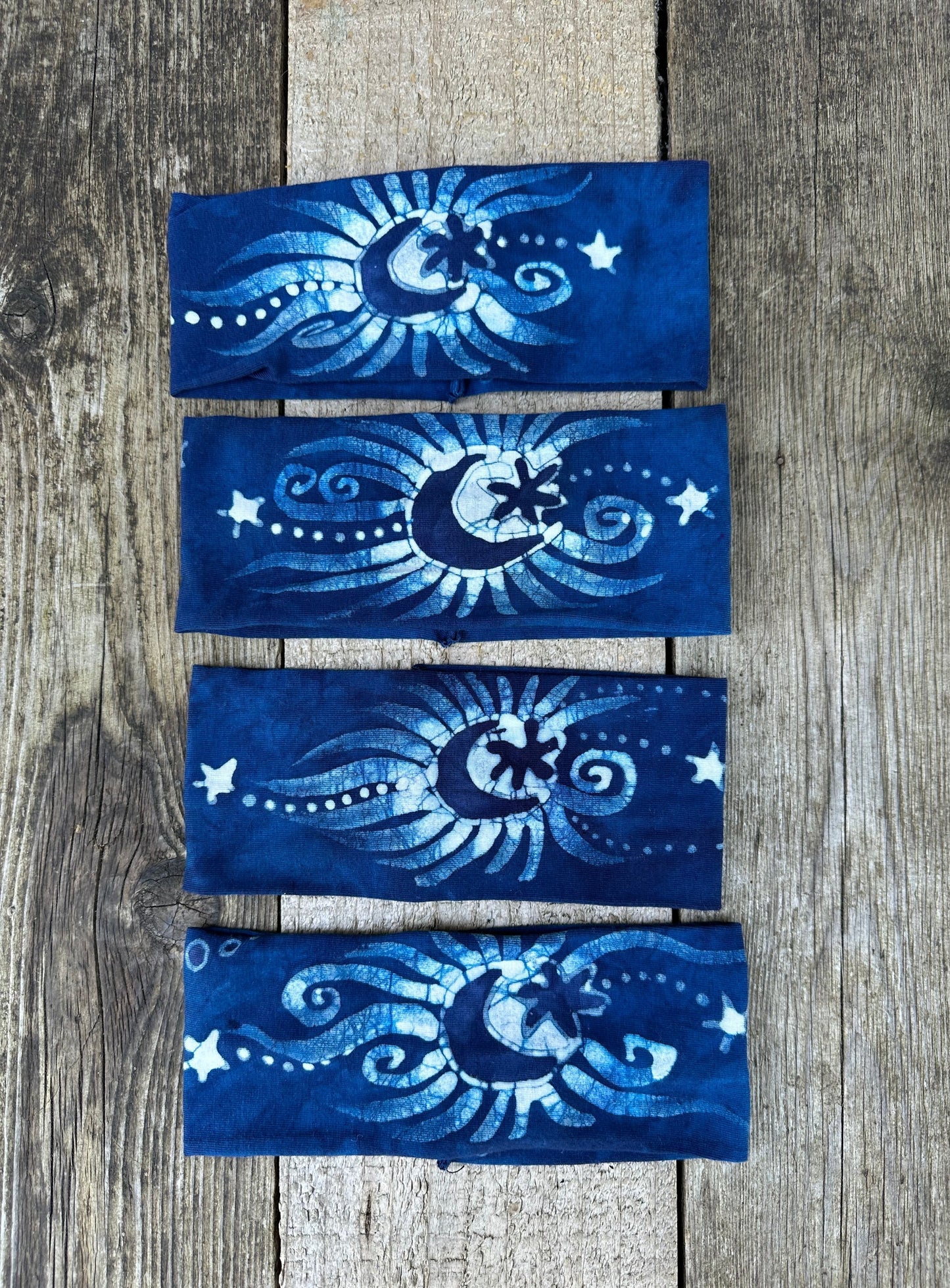 Blue Purple Moon and Stars Handmade Batik Headband fabric Batikwalla by Victoria