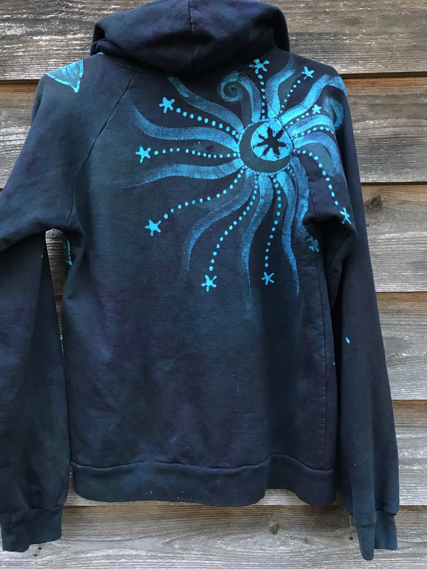 Owl Perched In A Magical Tree Handmade Batik Hoodie - Organic Cotton - Size Small ONLY hoodie batikwalla