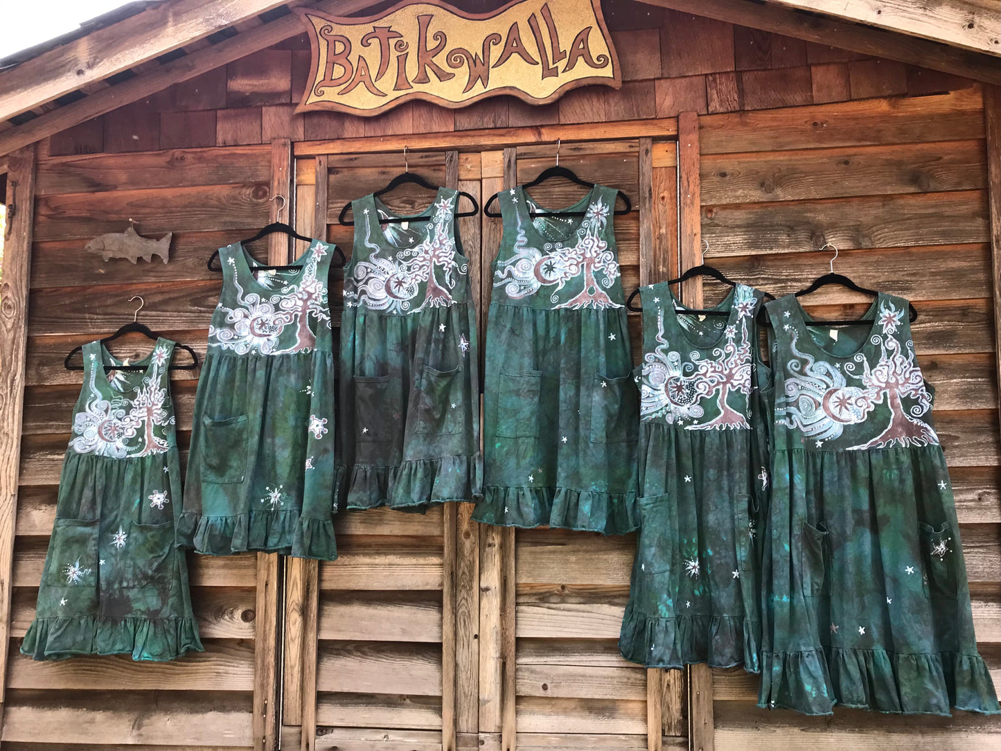 Mist in the Moss Green Forest - Farmer's Market Pocket Dress - Size XL Batik Dresses Batikwalla