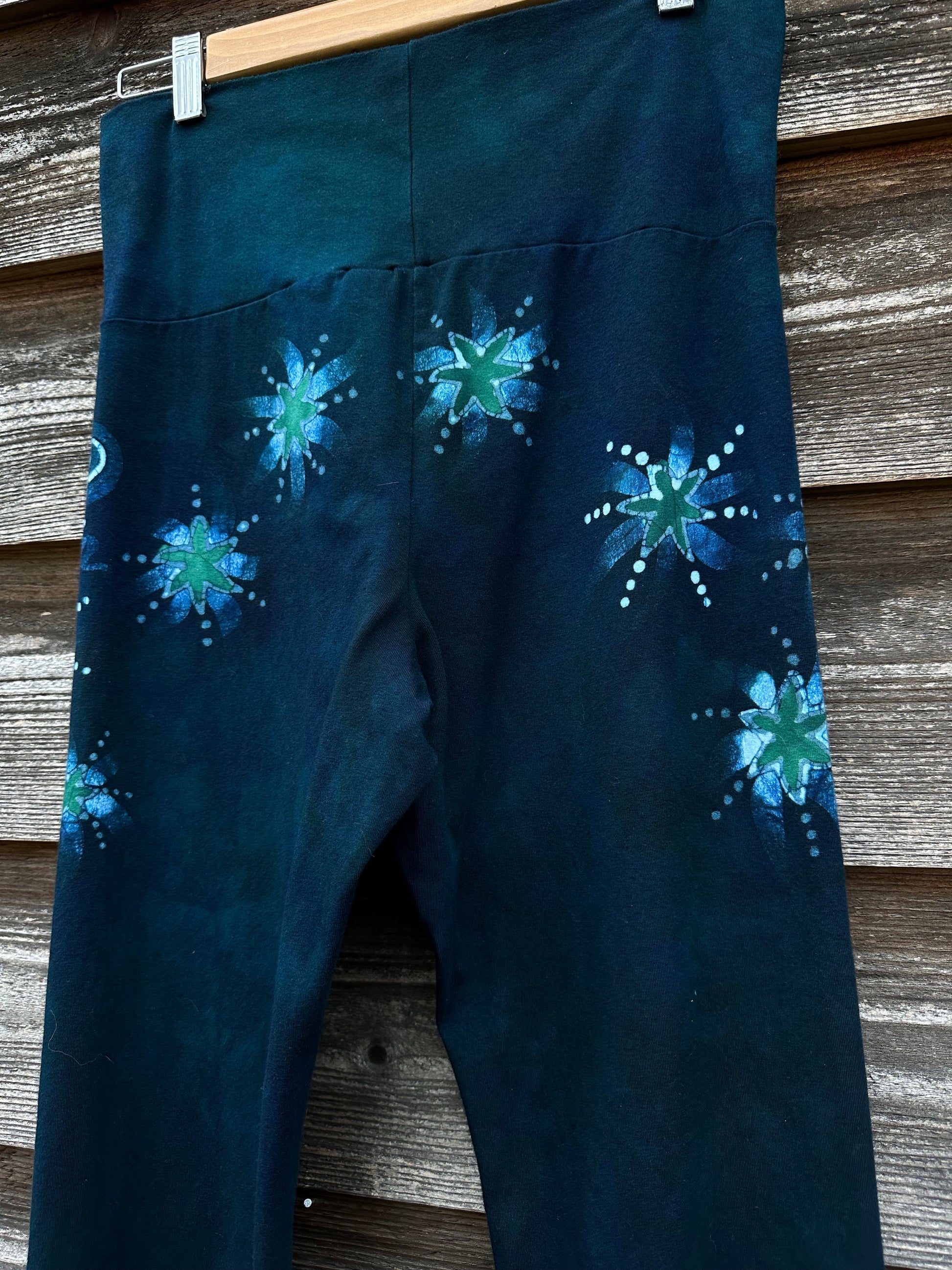 Teal Green Moon and Stars Stretchy Movement Pants - Size Large Yoga Pants batikwalla