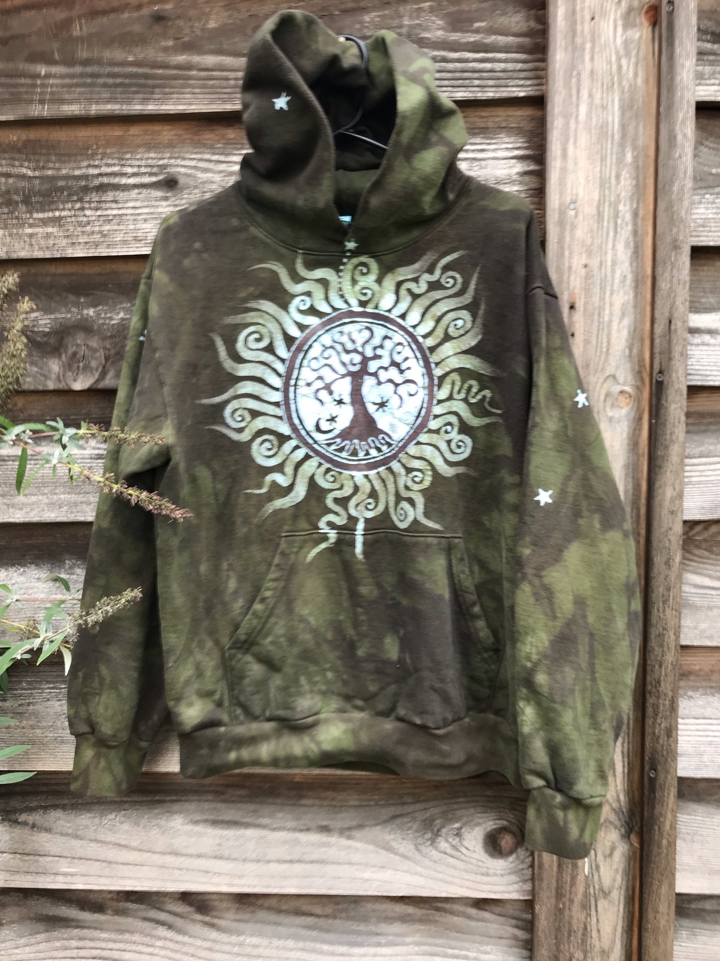 Olive Tree of Life - Handcrafted Batik Pullover Hoodie hoodie batikwalla