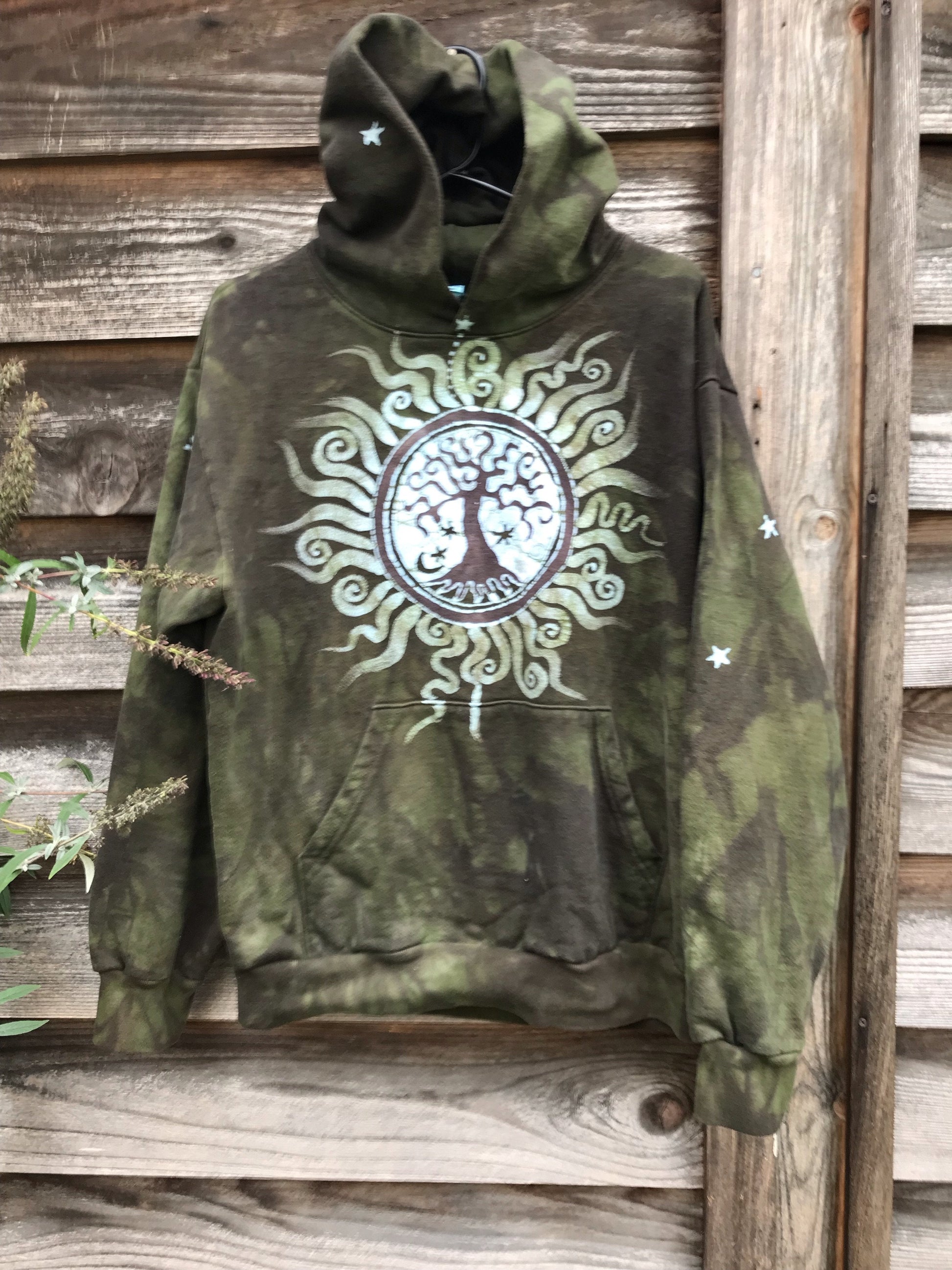 Olive Tree of Life - Handcrafted Batik Pullover Hoodie hoodie batikwalla