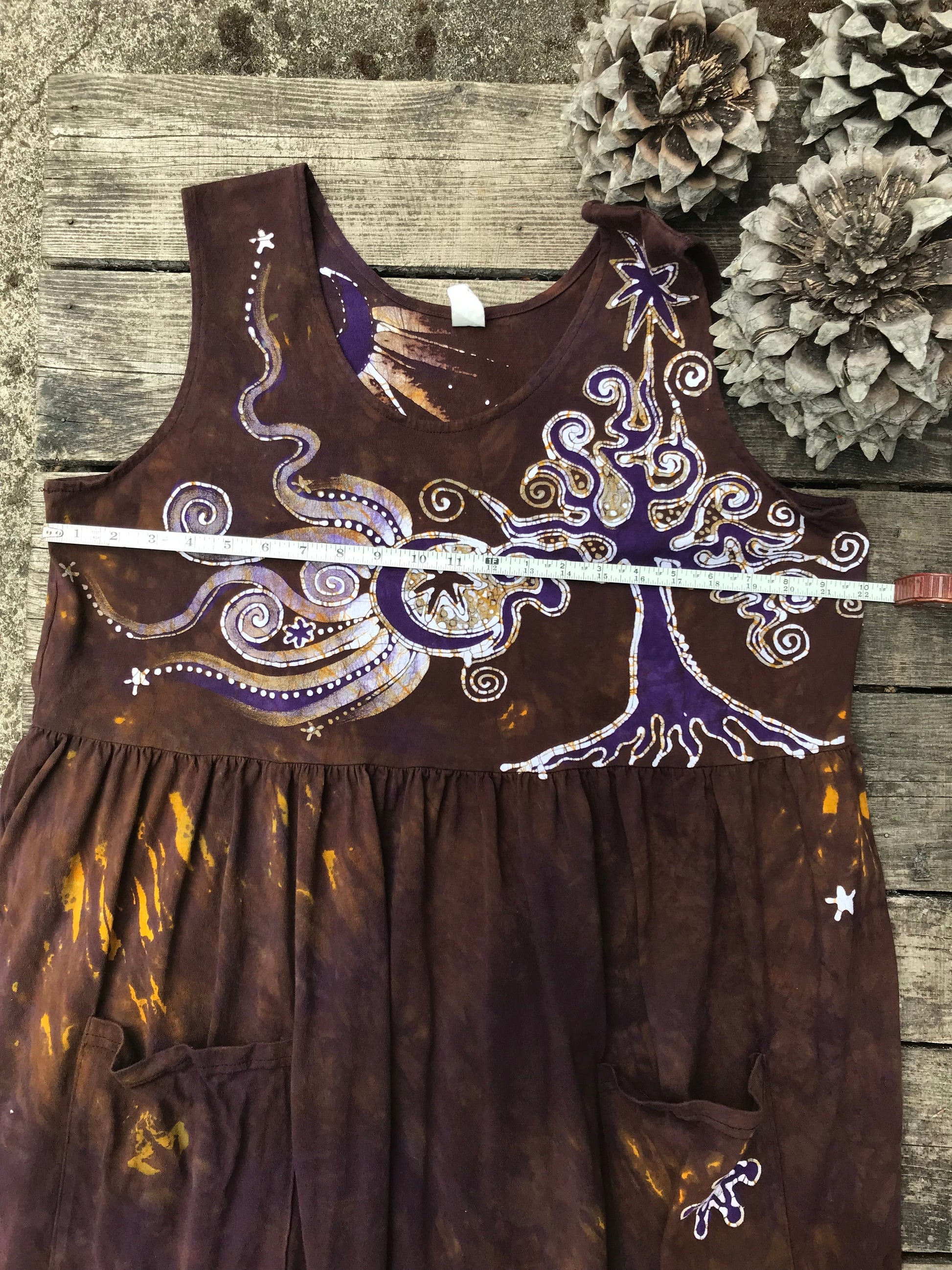 Reserved for Karin - Golden Sun Purple Forest Farmer's Market Pocket Dress - Size 2X Batik Dresses Batikwalla 2X