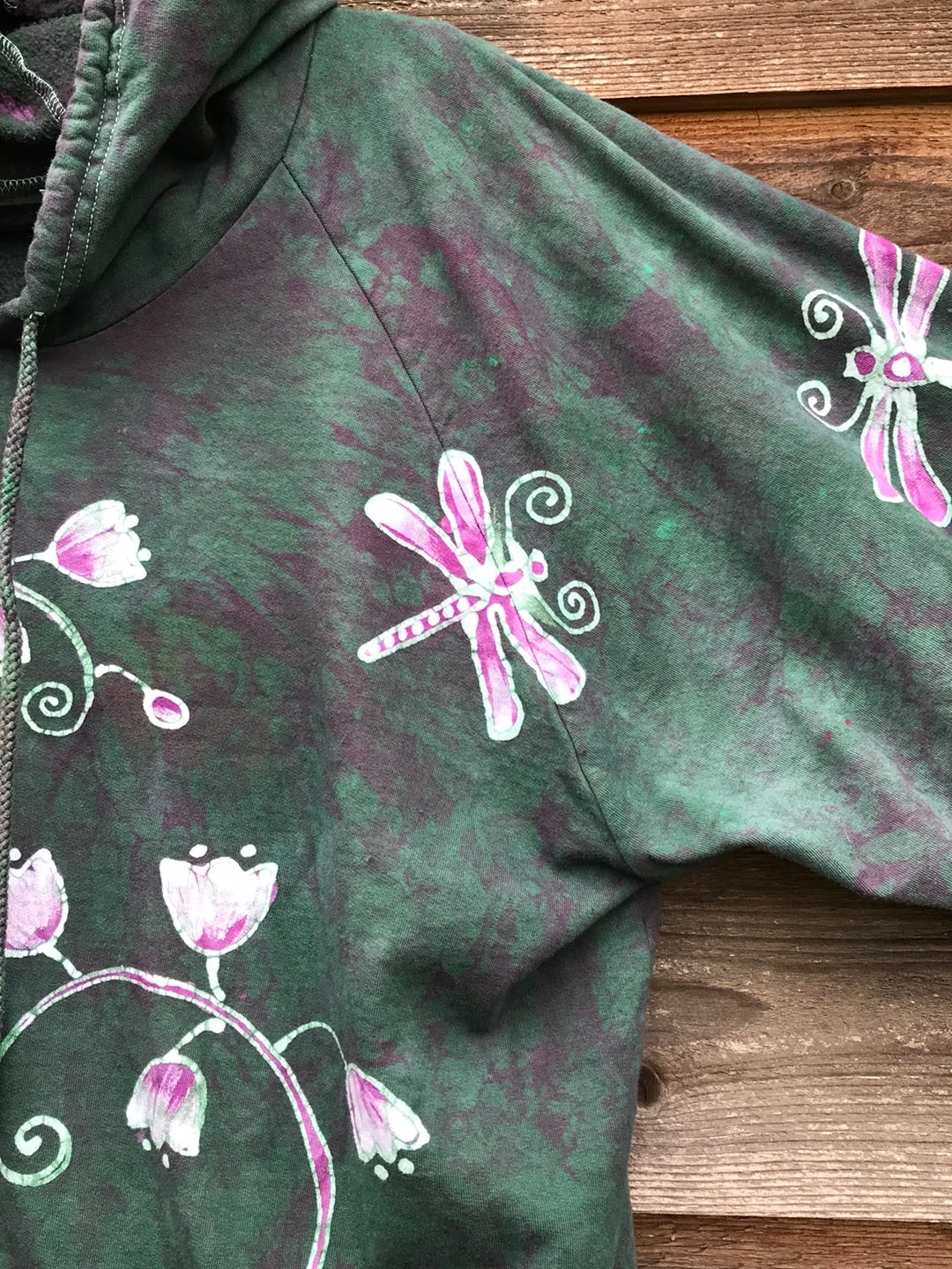 Dragonfly Hyacinth Pullover Batik Hoodie in Organic Cotton - Handmade Oversize in 3X hoodie batikwalla