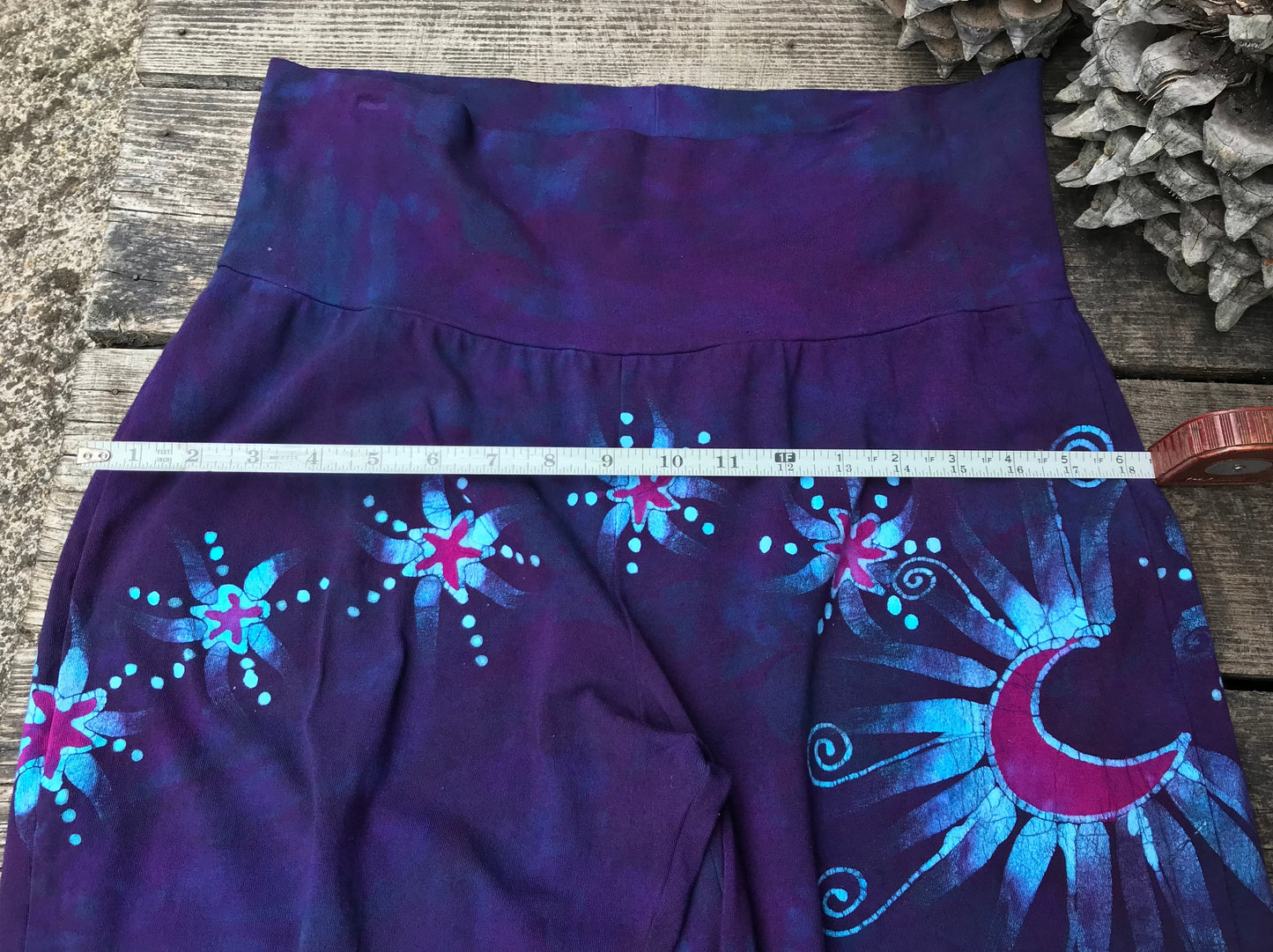Check Measurements - Midnight Purple and Turquoise Yoga Lounge Pants Size Large Shorter batikwalla
