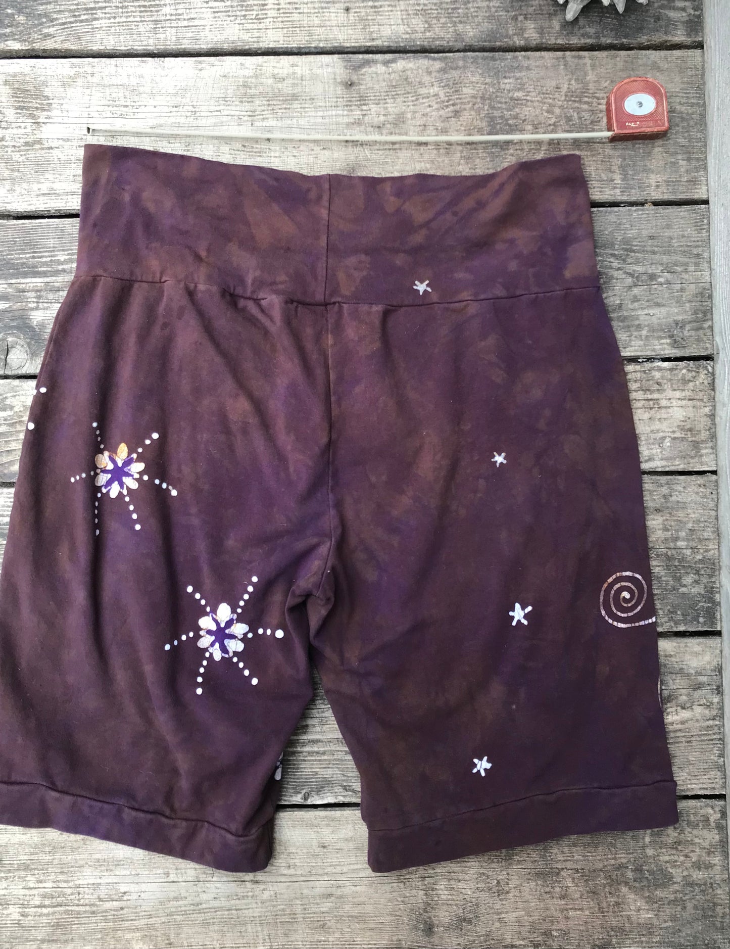 Earth Moon and Stars Batik Biker Shorts - Purple Highlights 2X Batikwalla by Victoria