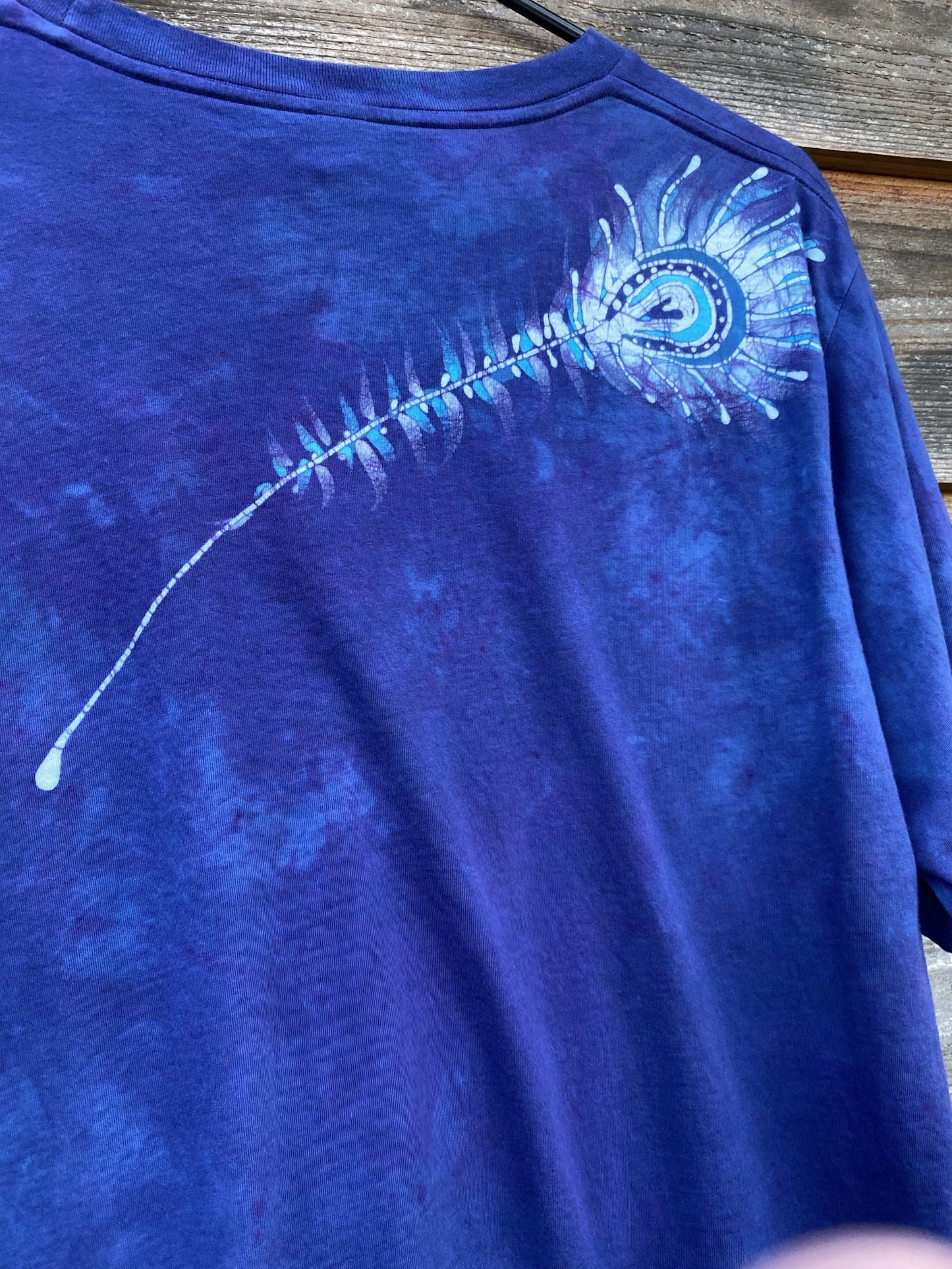 Kissing Peacocks Handmade Blue Batik Tshirt - 2X Long ONLY tshirt batikwalla