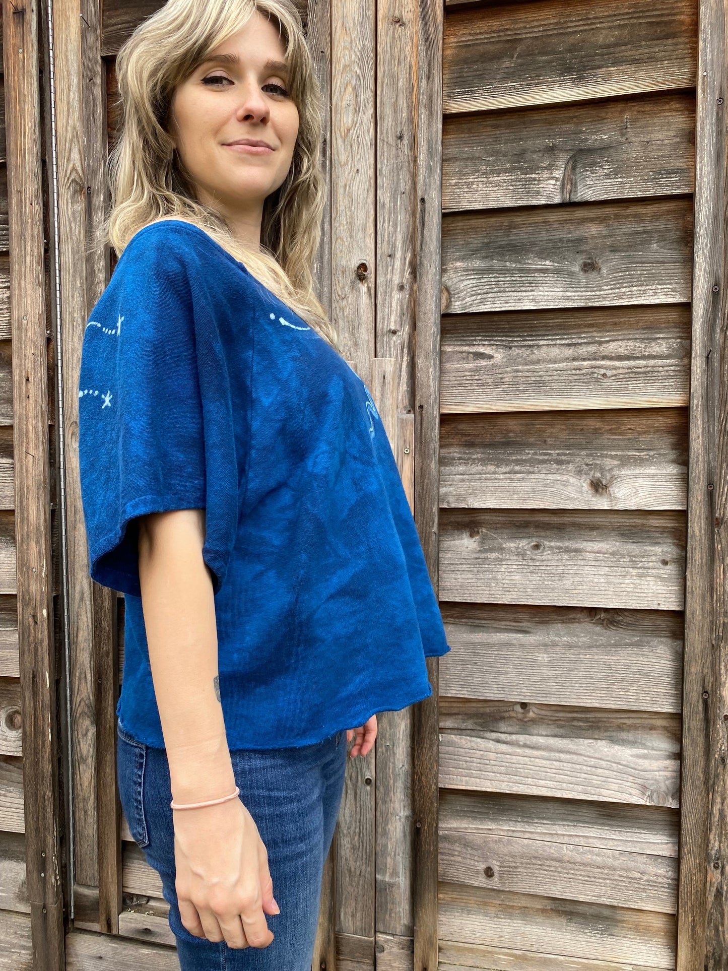 Bluest of Moons Organic Cotton Terry Handmade Batik Top - S/M (Oversized) Batik Dresses Batikwalla