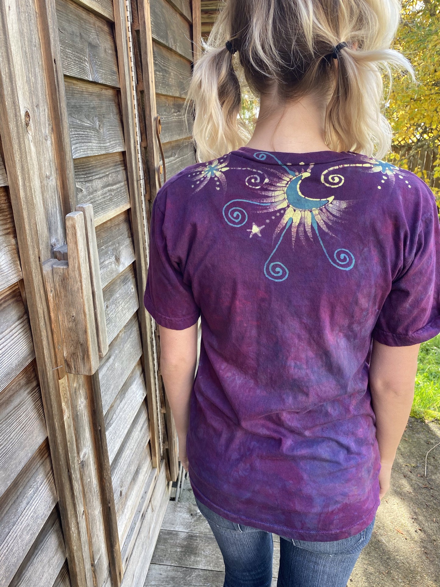 Centered In Light - HandCrafted Moons & Stars Vneck Tee Batikwalla by Victoria