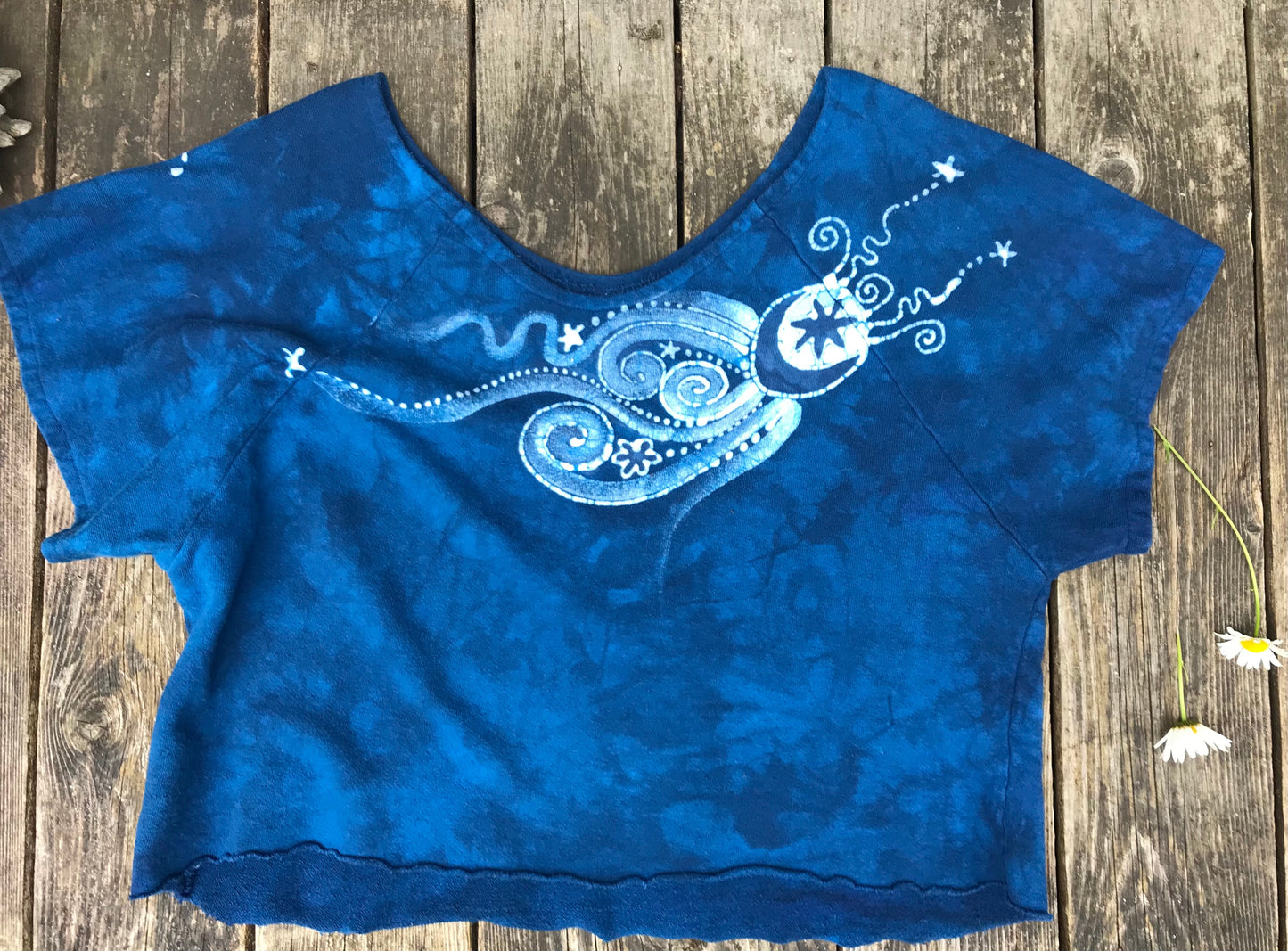 Bluest of Moons Organic Cotton Terry Handmade Batik Top - S/M (Oversized) Batik Dresses Batikwalla