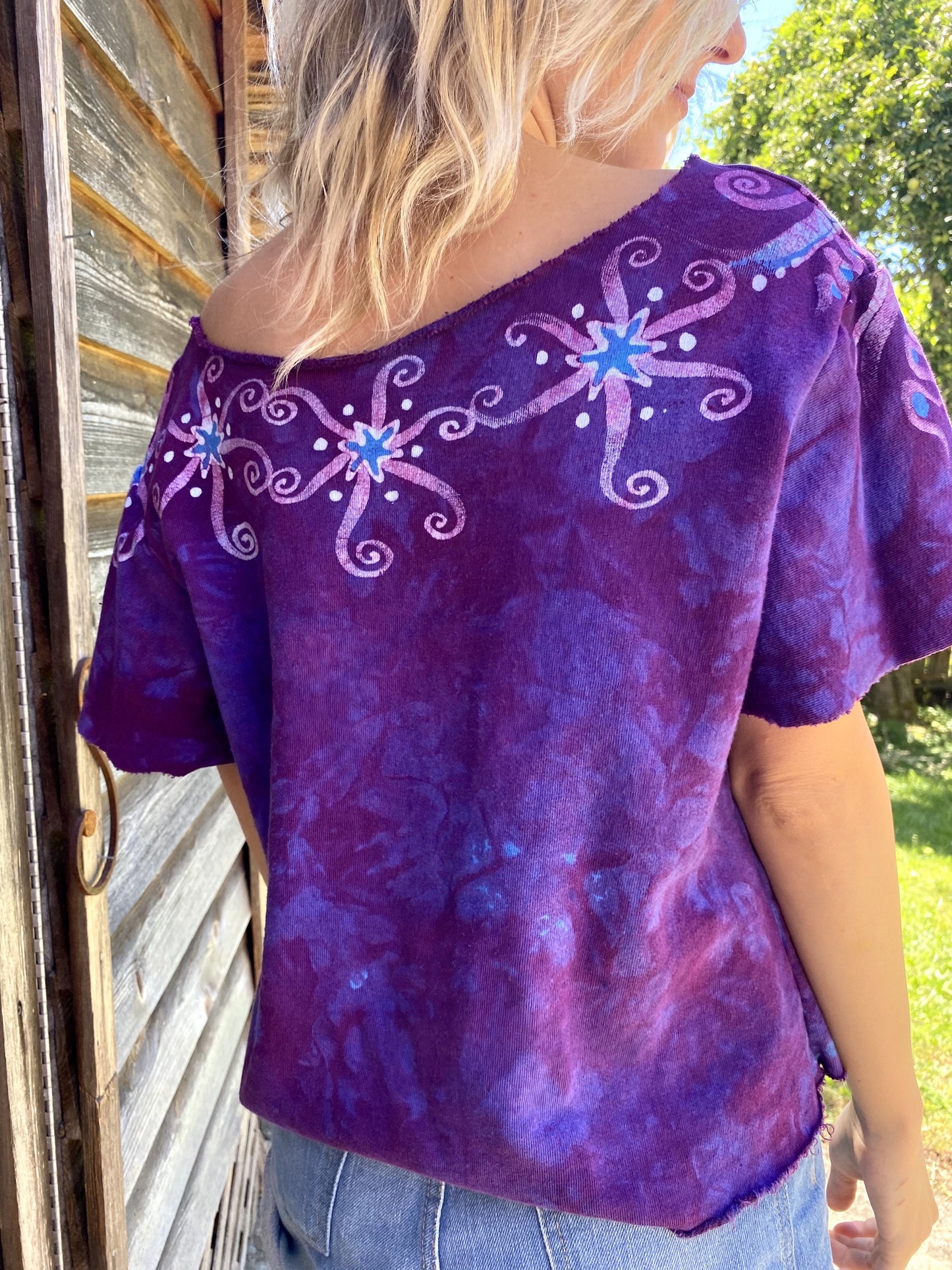 Blue Moon Jewel Tree Organic Cotton Handmade Batik Top Medium/Large Batik Dresses Batikwalla
