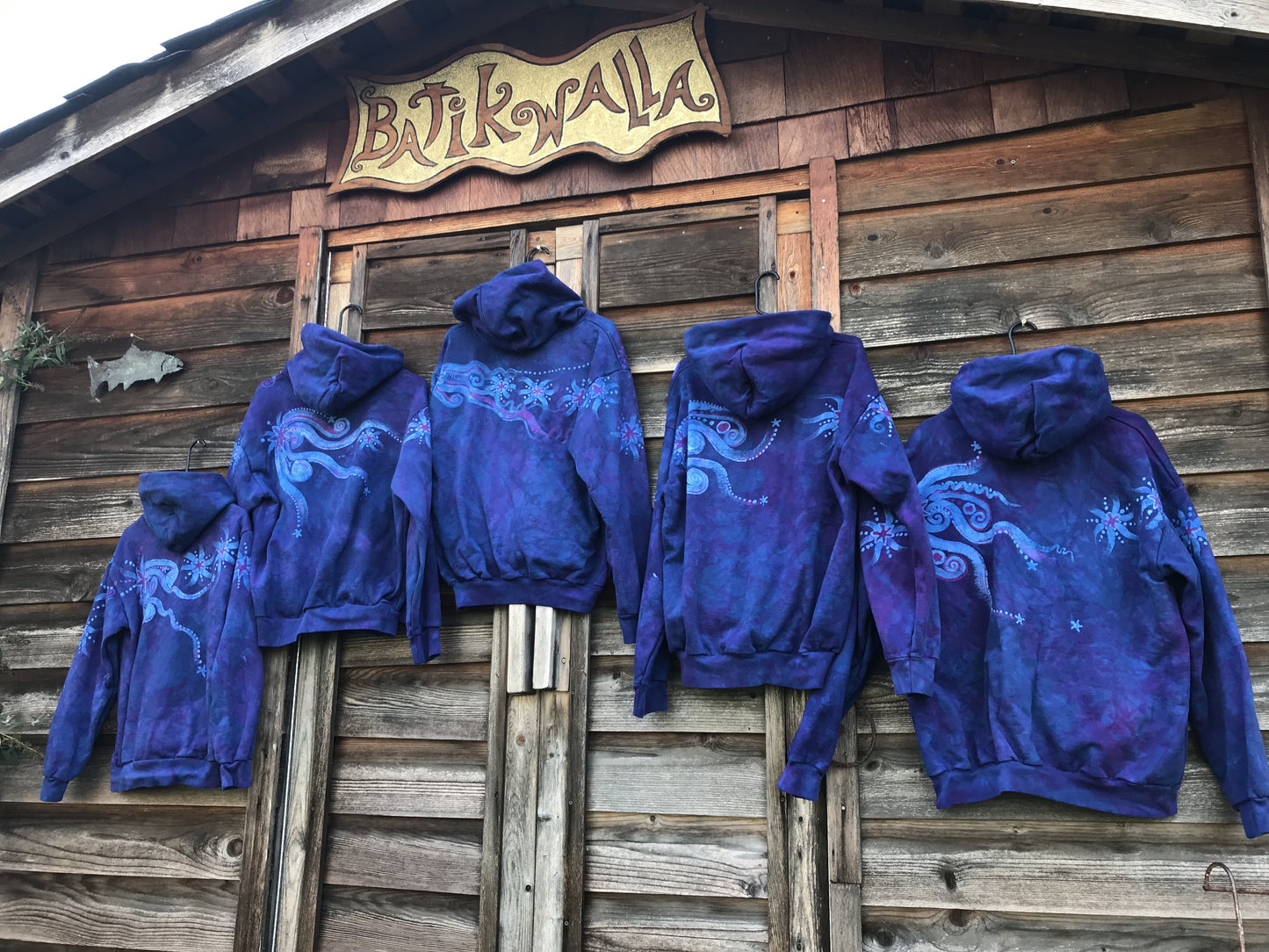 Blue Moonlight Cascade - Handcrafted Batik Pullover Hoodie hoodie batikwalla