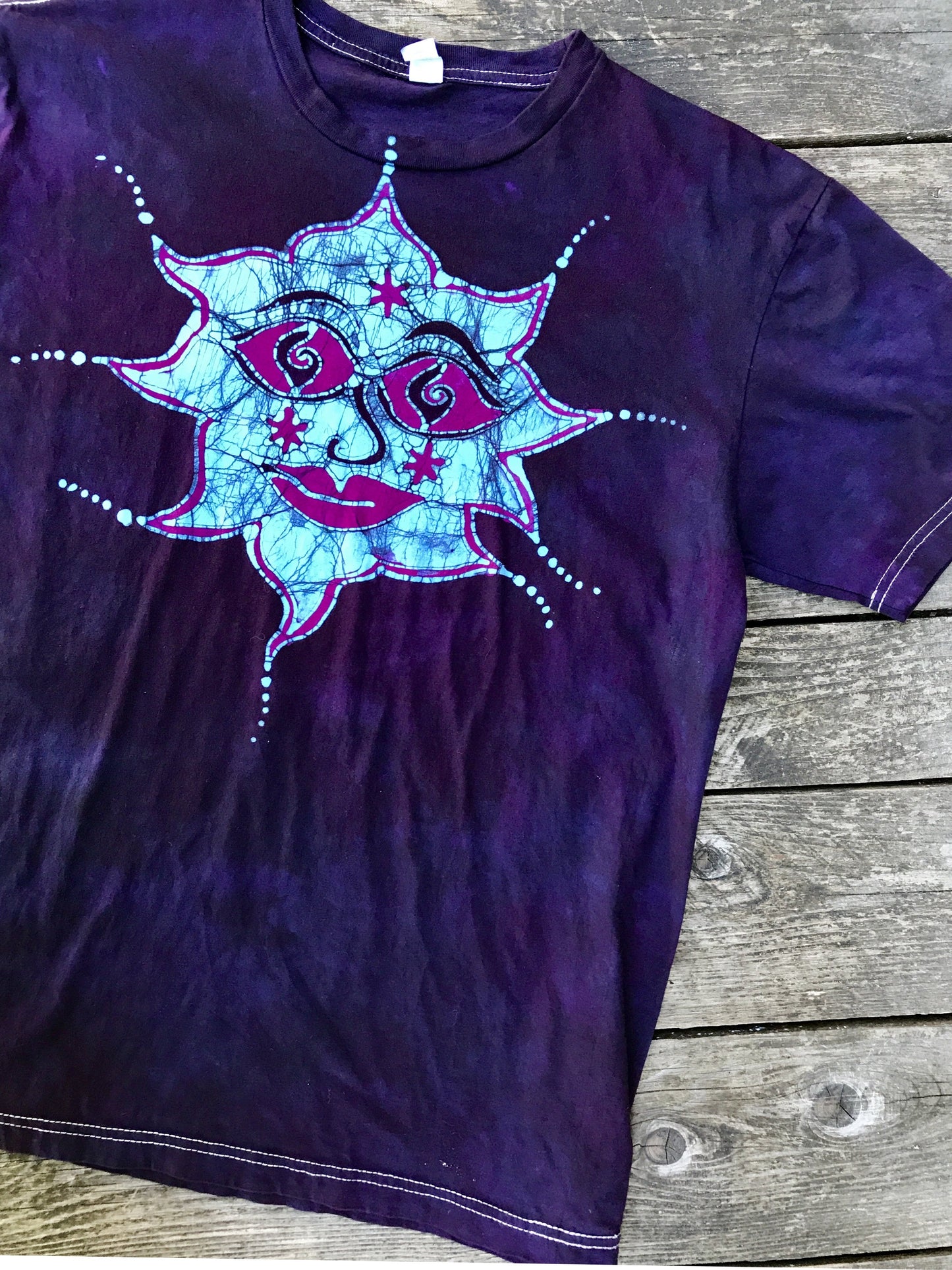 Sagacious Sun Soothes The Blues - Handmade Batik Tshirt - Size Large
